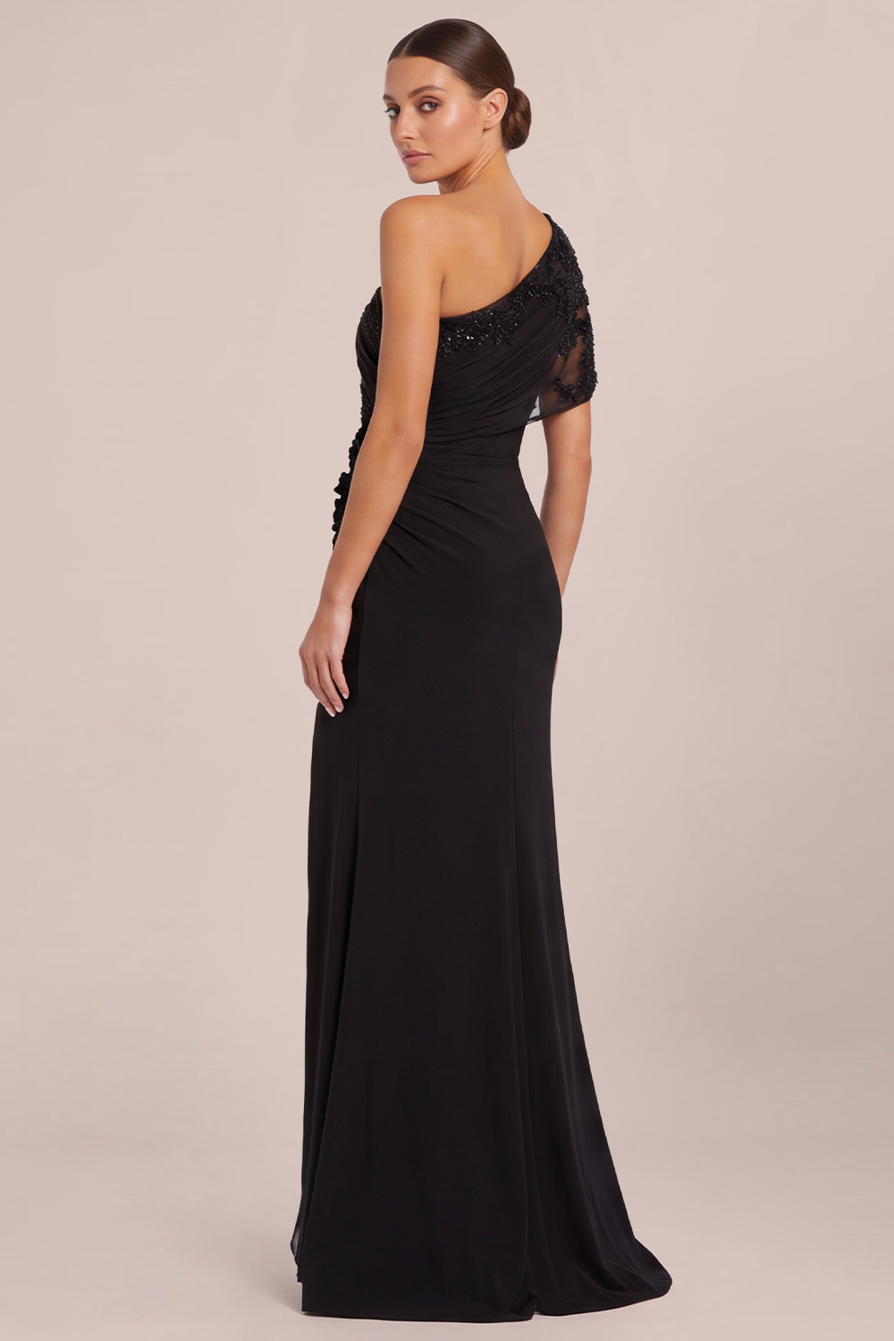 Black Mermaid One Shoulder Ruched Long Formal Dress with Slit
