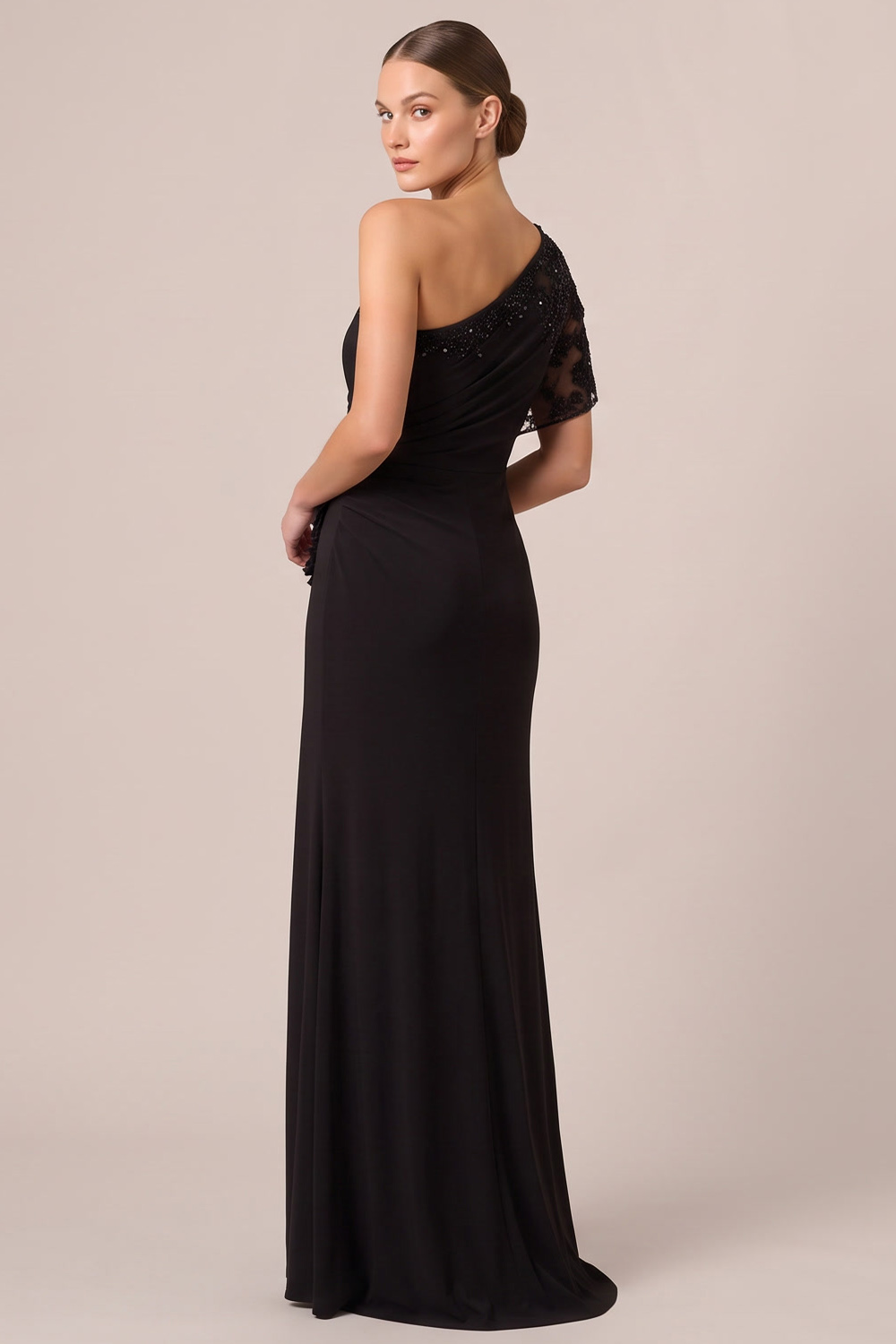 Black Mermaid One Shoulder Ruched Long Formal Dress with Slit