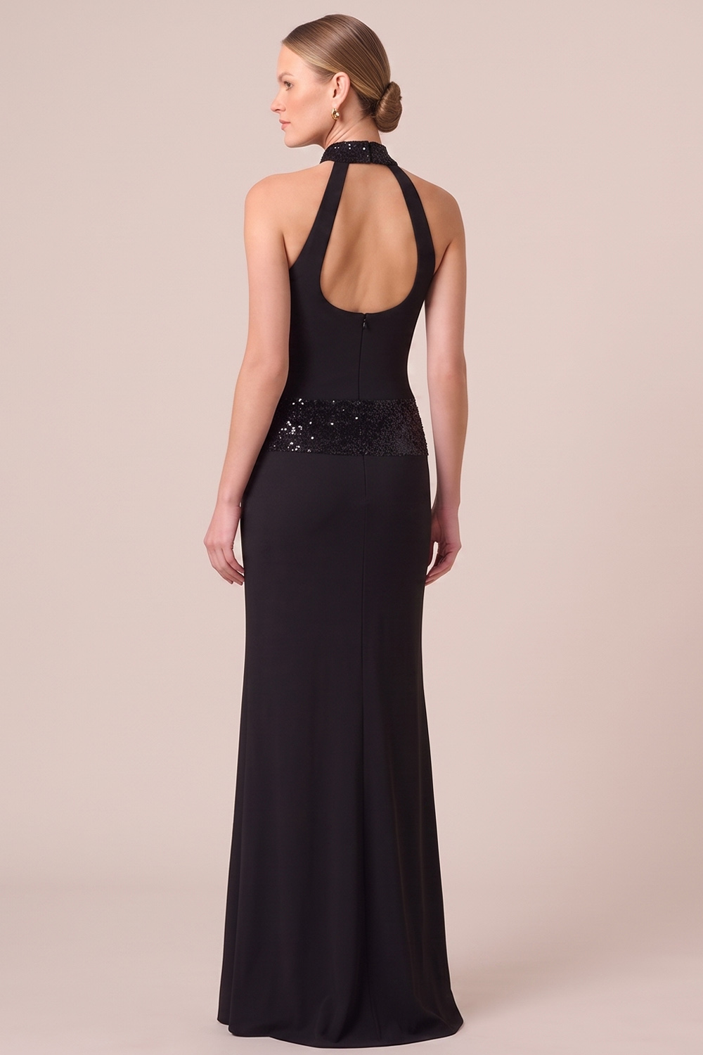 Black Sheath High Neck Long Formal Dress with Sequins