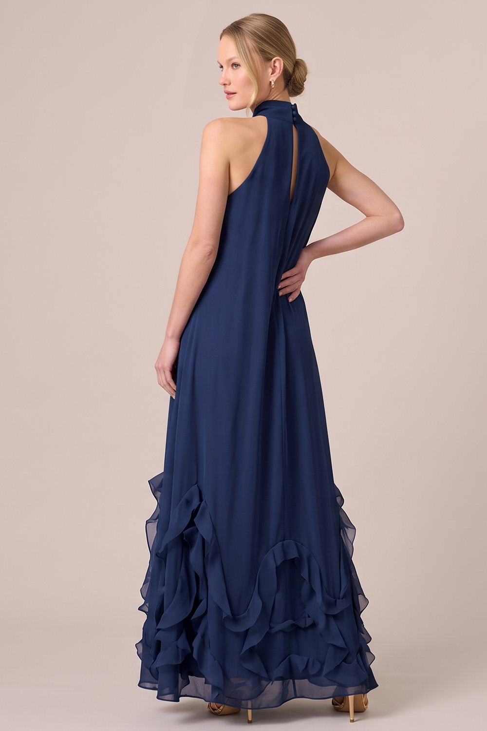 Fuchsia A-Line Halter Ruffled Long Formal Dress