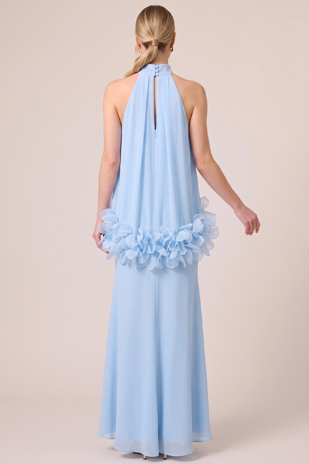 Light Blue Sheath Halter Long Formal Dress with 3D Flower