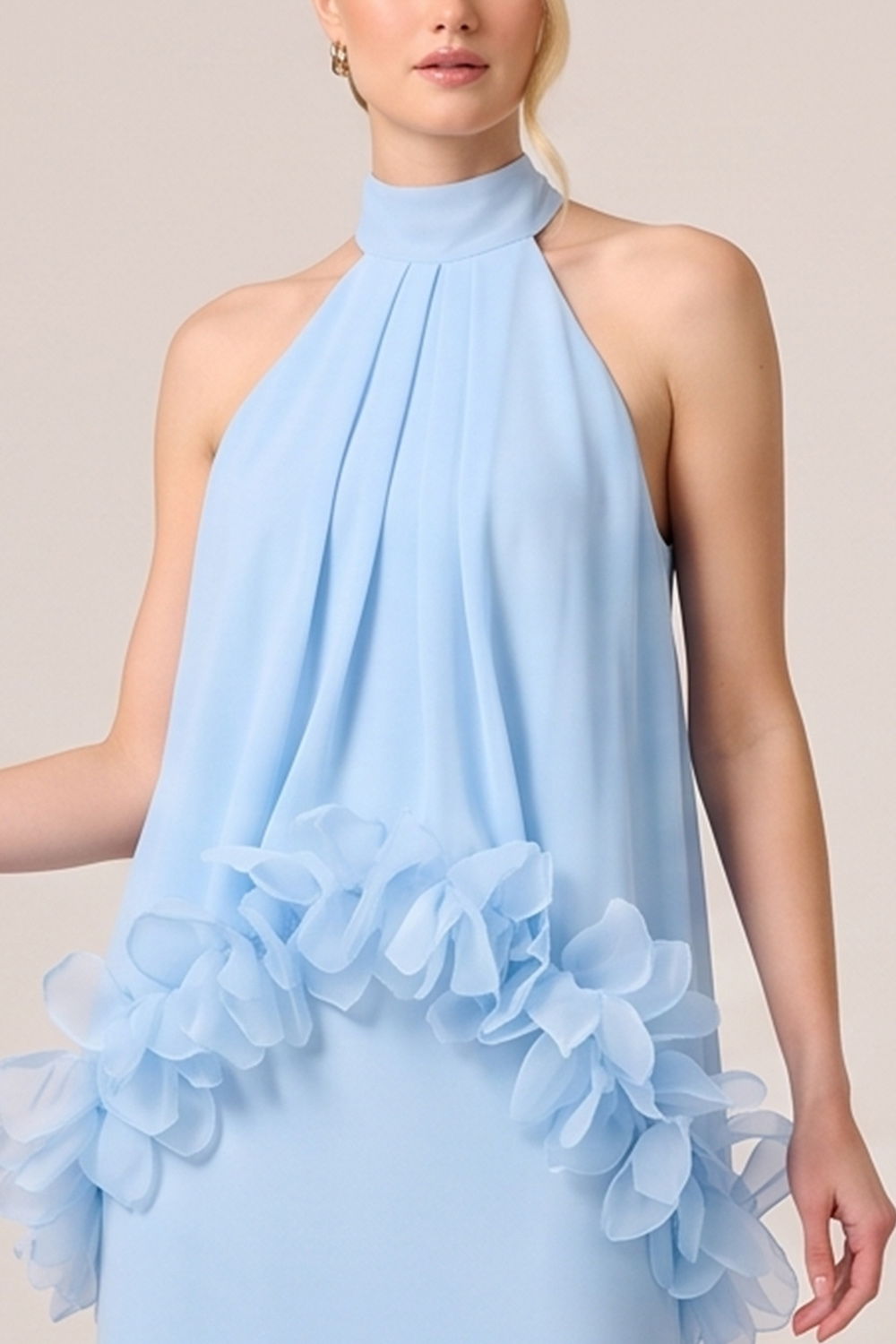 Light Blue Sheath Halter Long Formal Dress with 3D Flower