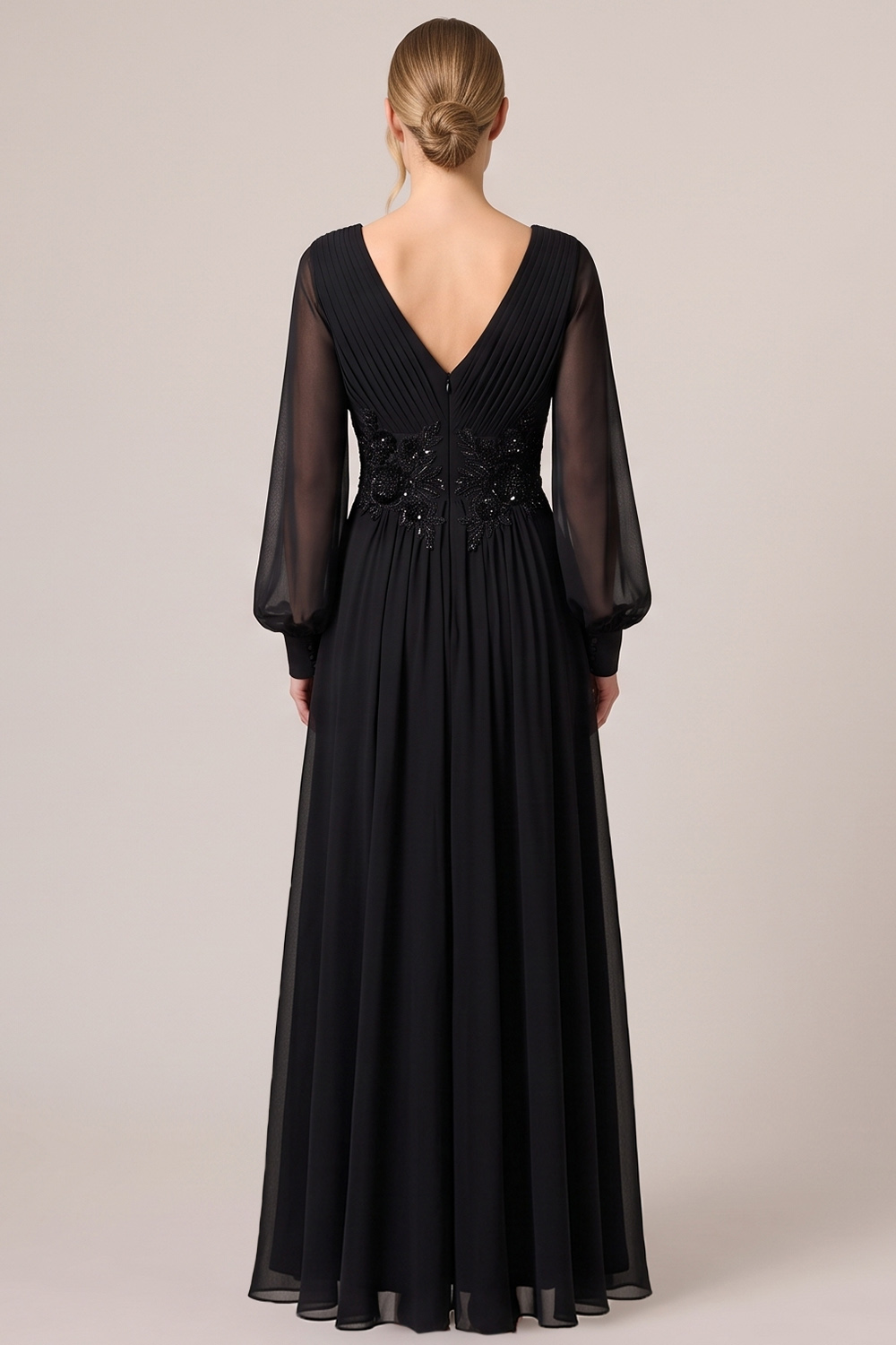 Black A-Line V-Neck Ruched Long Formal Dress with Sequins