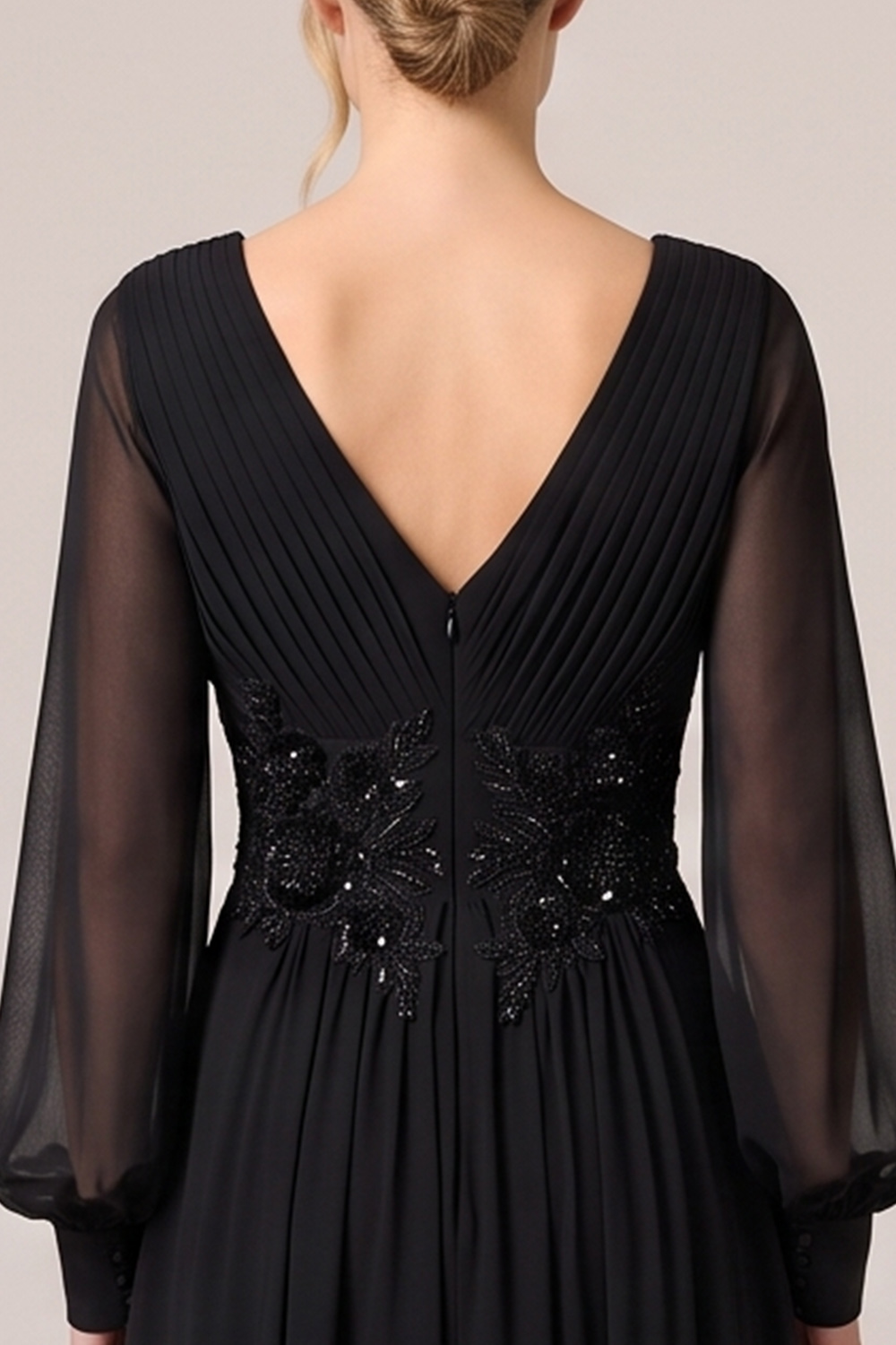 Black A-Line V-Neck Ruched Long Formal Dress with Sequins
