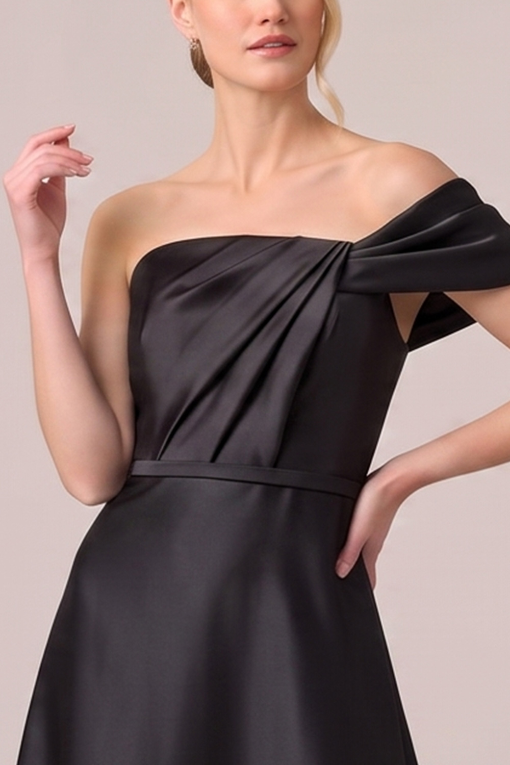 Black A-Line Ruched One Shoulder Long Formal Dress