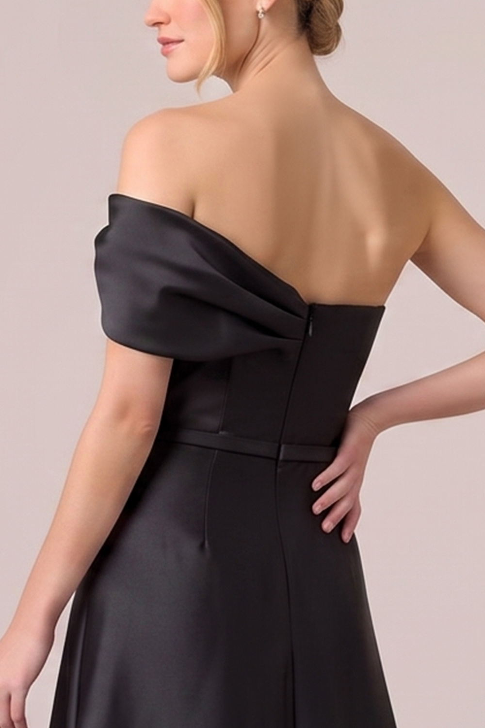 Black A-Line Ruched One Shoulder Long Formal Dress