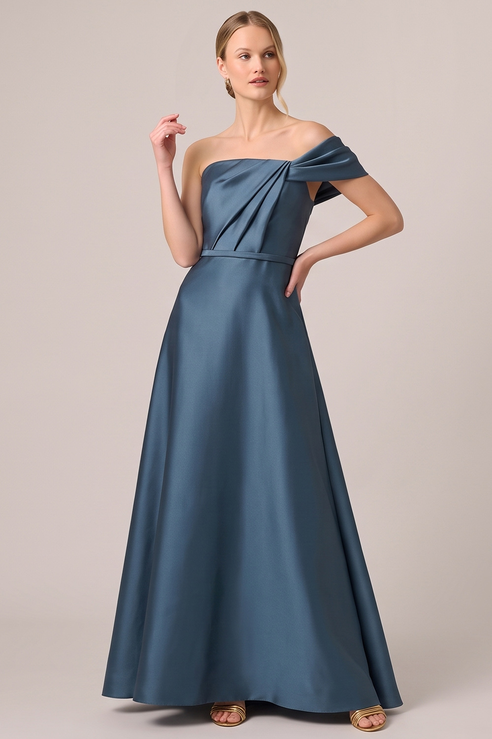 Black A-Line Ruched One Shoulder Long Formal Dress