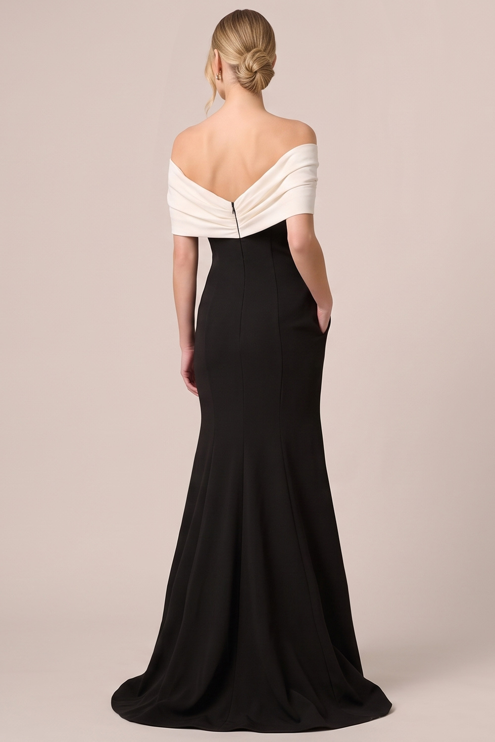 Black White Mermaid Off the Shoulder Long Formal Dress with Bow