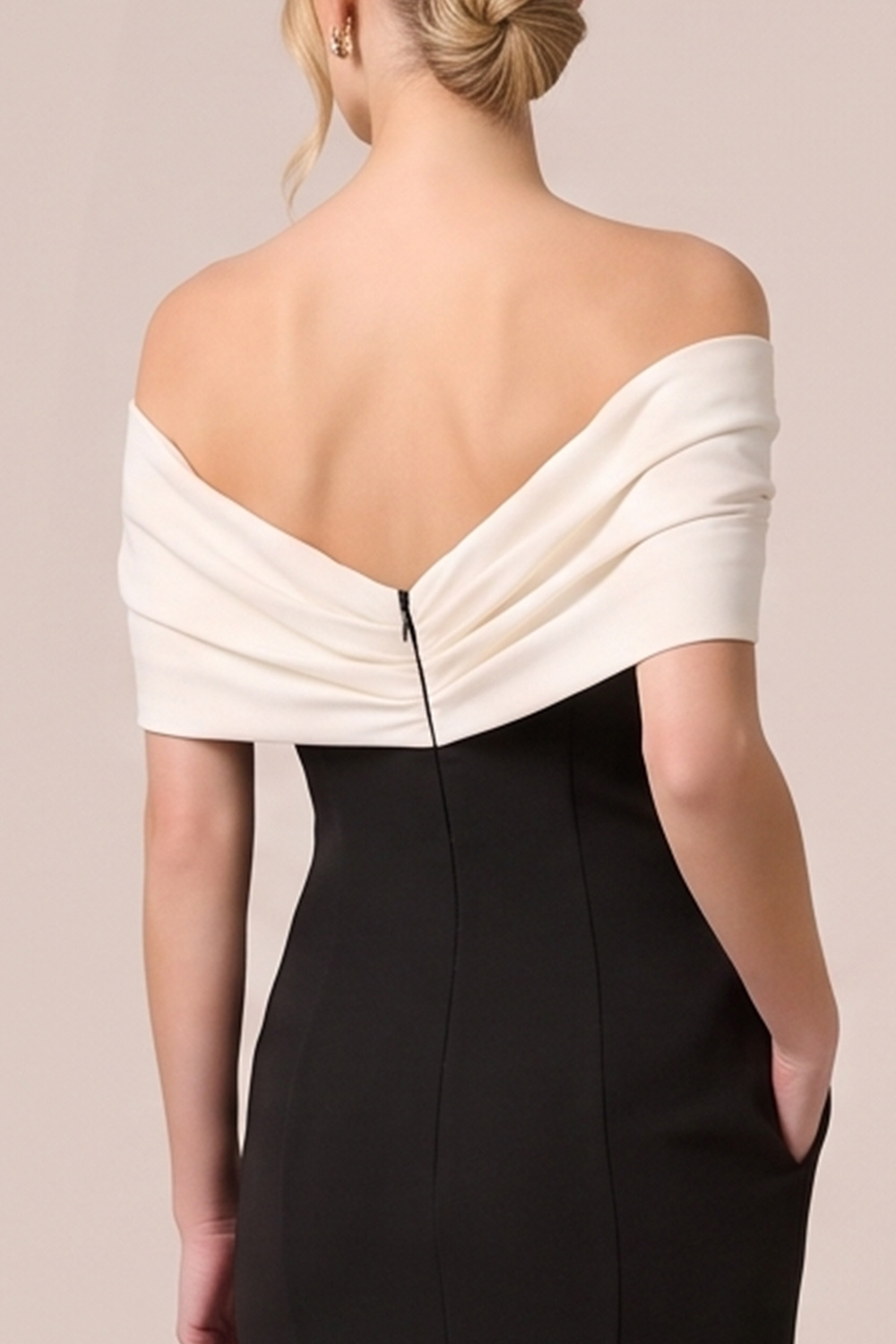 Black White Mermaid Off the Shoulder Long Formal Dress with Bow
