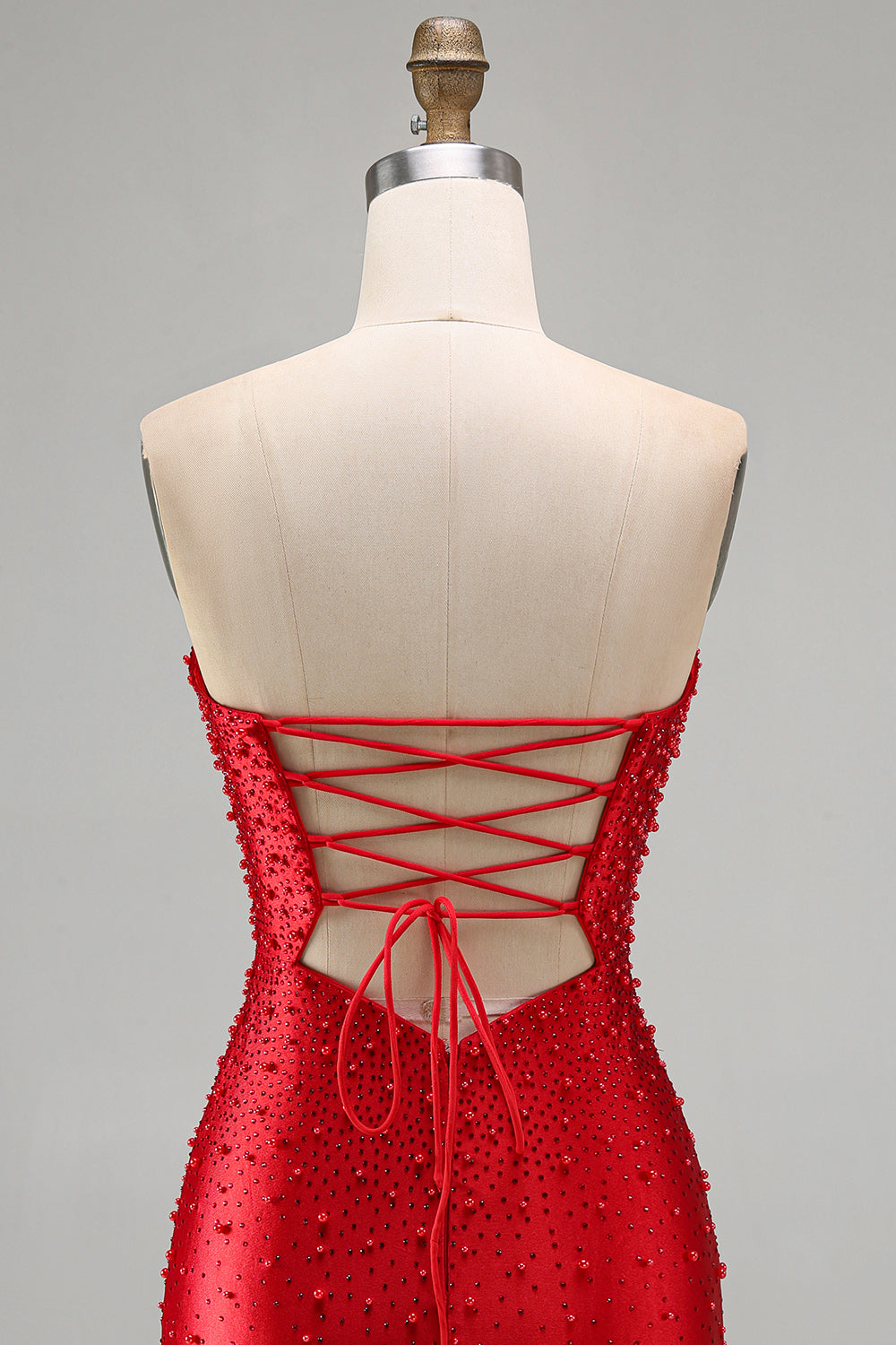 Red Satin Sparkly Tight Keyhole Short Beaded Homecoming Dress