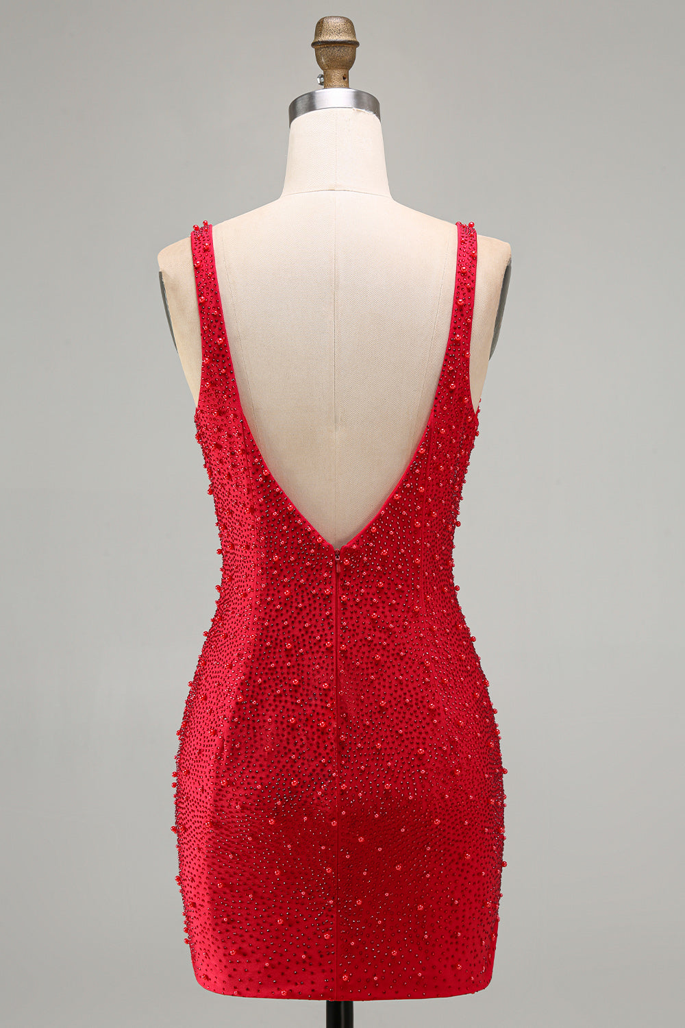 Sparkly Red Tight Beaded V-Neck Short Homecoming Dress