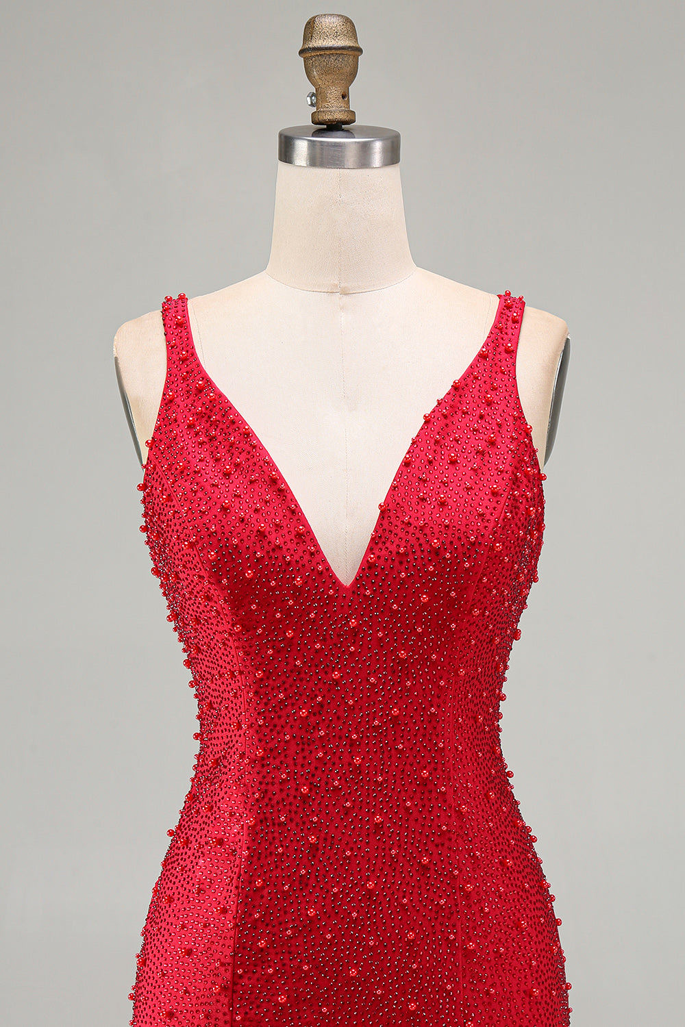 Sparkly Red Tight Beaded V-Neck Short Homecoming Dress