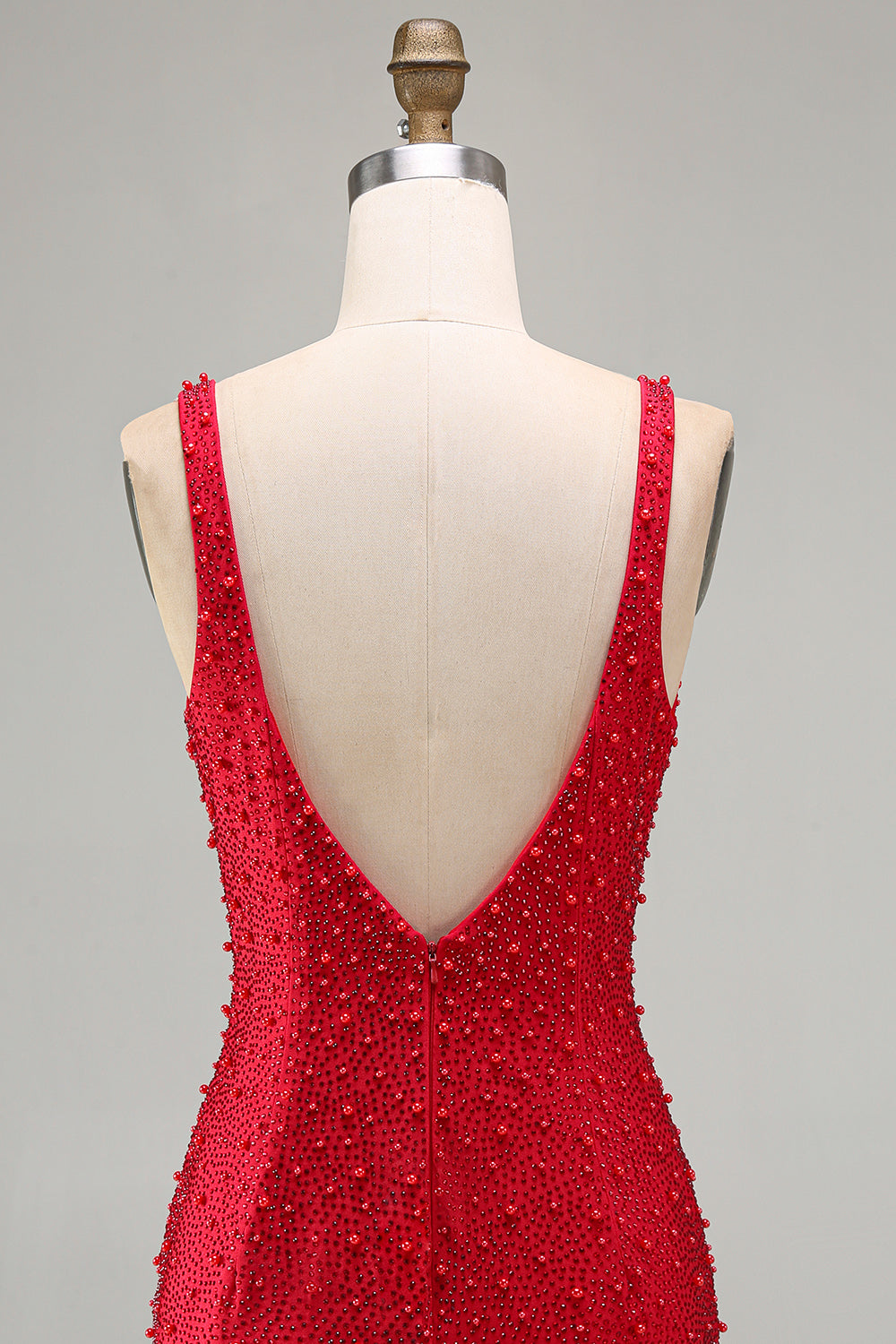 Sparkly Red Tight Beaded V-Neck Short Homecoming Dress