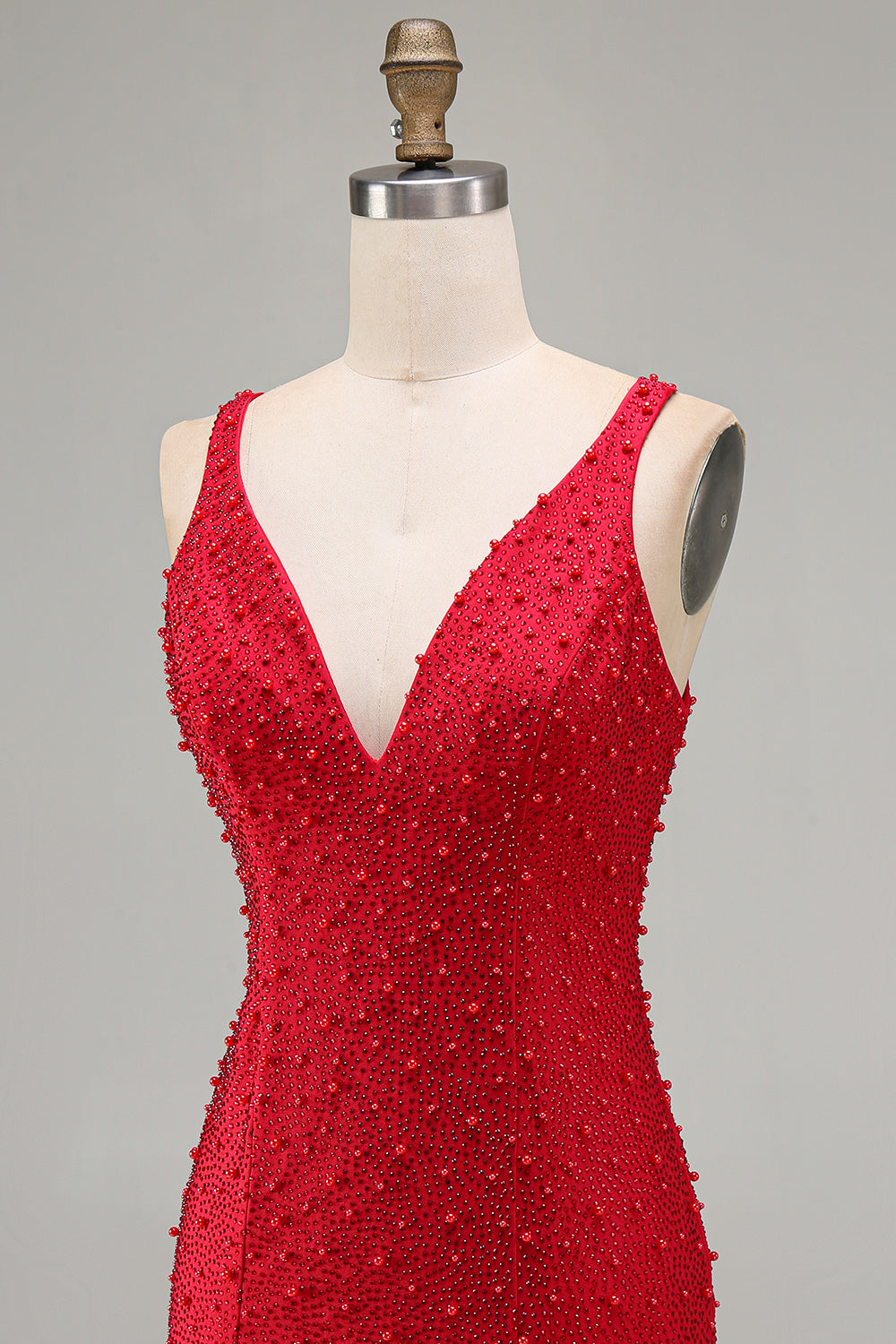 Sparkly Red Tight Beaded V-Neck Short Homecoming Dress