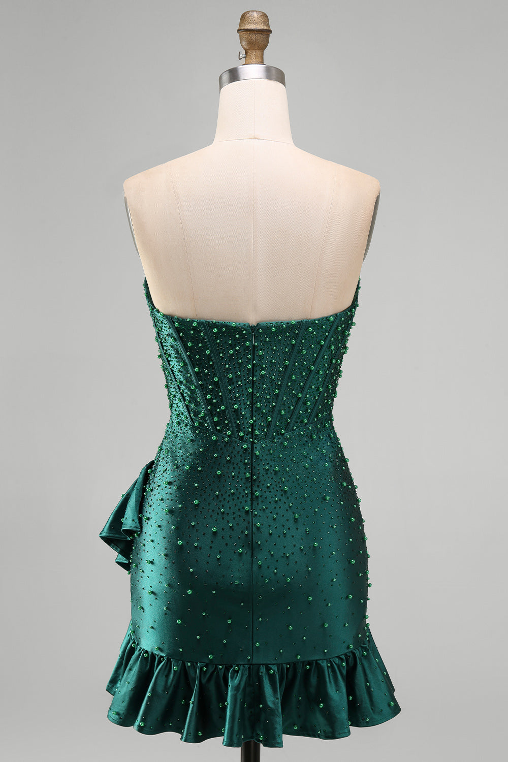 Sparkly Dark Green Tight Ruffled Sweetheart Short Corset Homecoming Dress