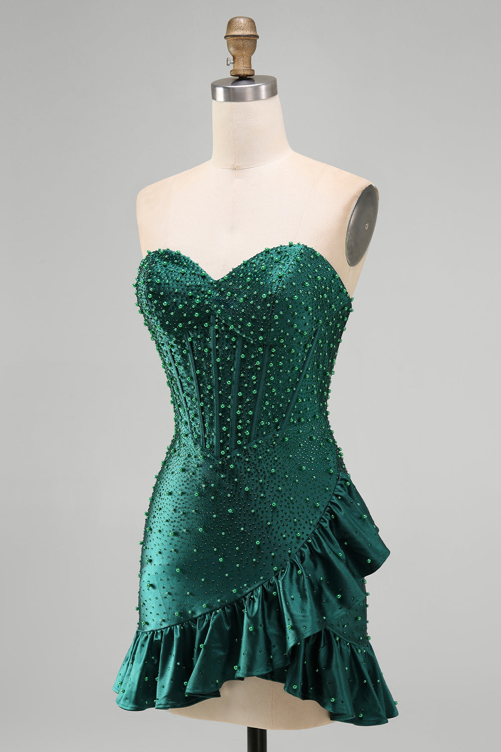 Sparkly Dark Green Tight Ruffled Sweetheart Short Corset Homecoming Dress