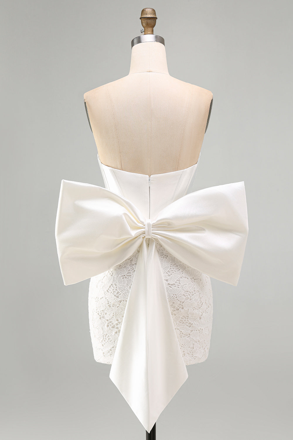 White Corset Tight Lace Ruched Strapless Short Homecoming Dress with Bow