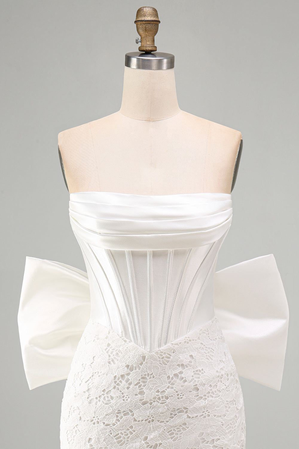 White Corset Tight Lace Ruched Strapless Short Homecoming Dress with Bow