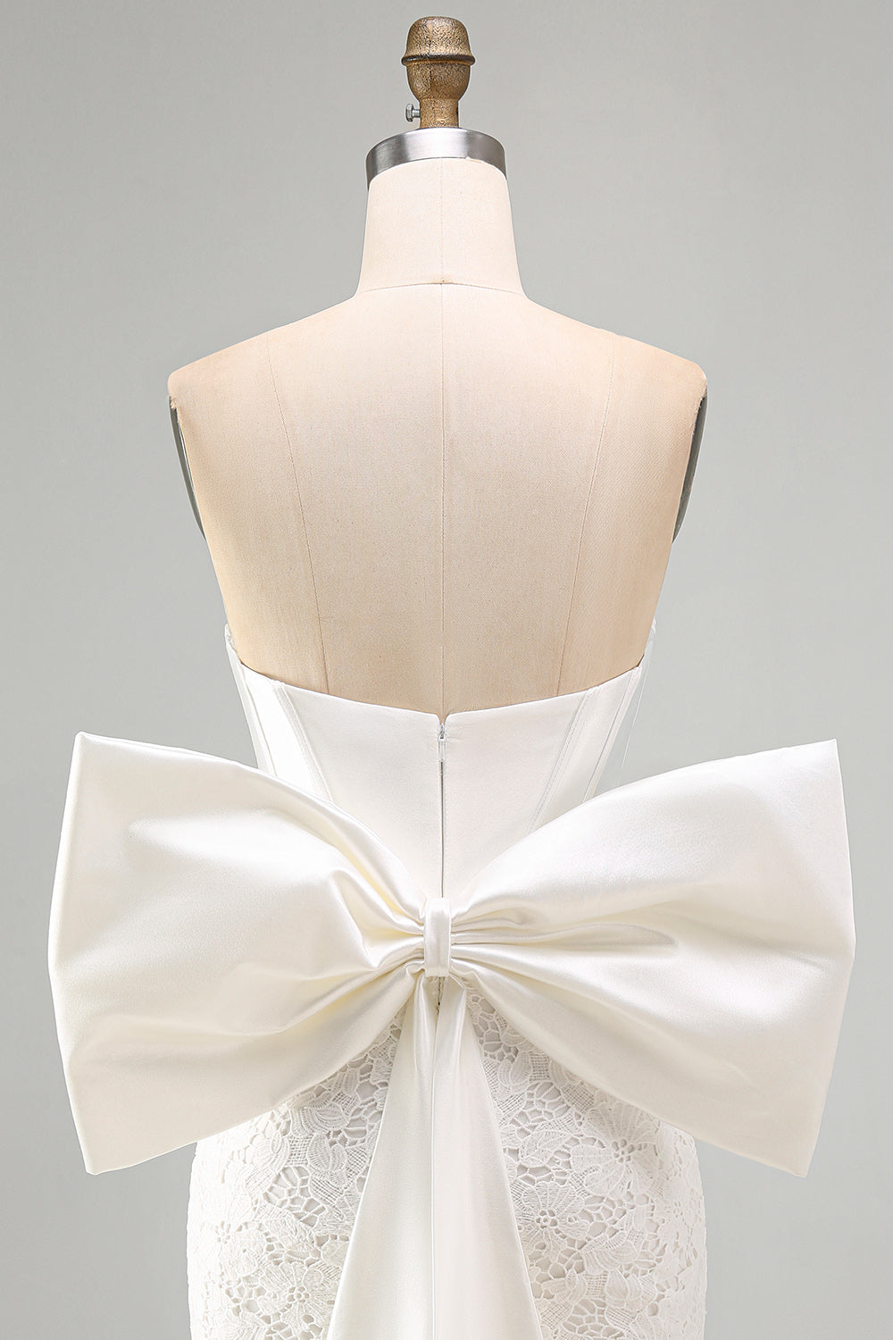 White Corset Tight Lace Ruched Strapless Short Homecoming Dress with Bow
