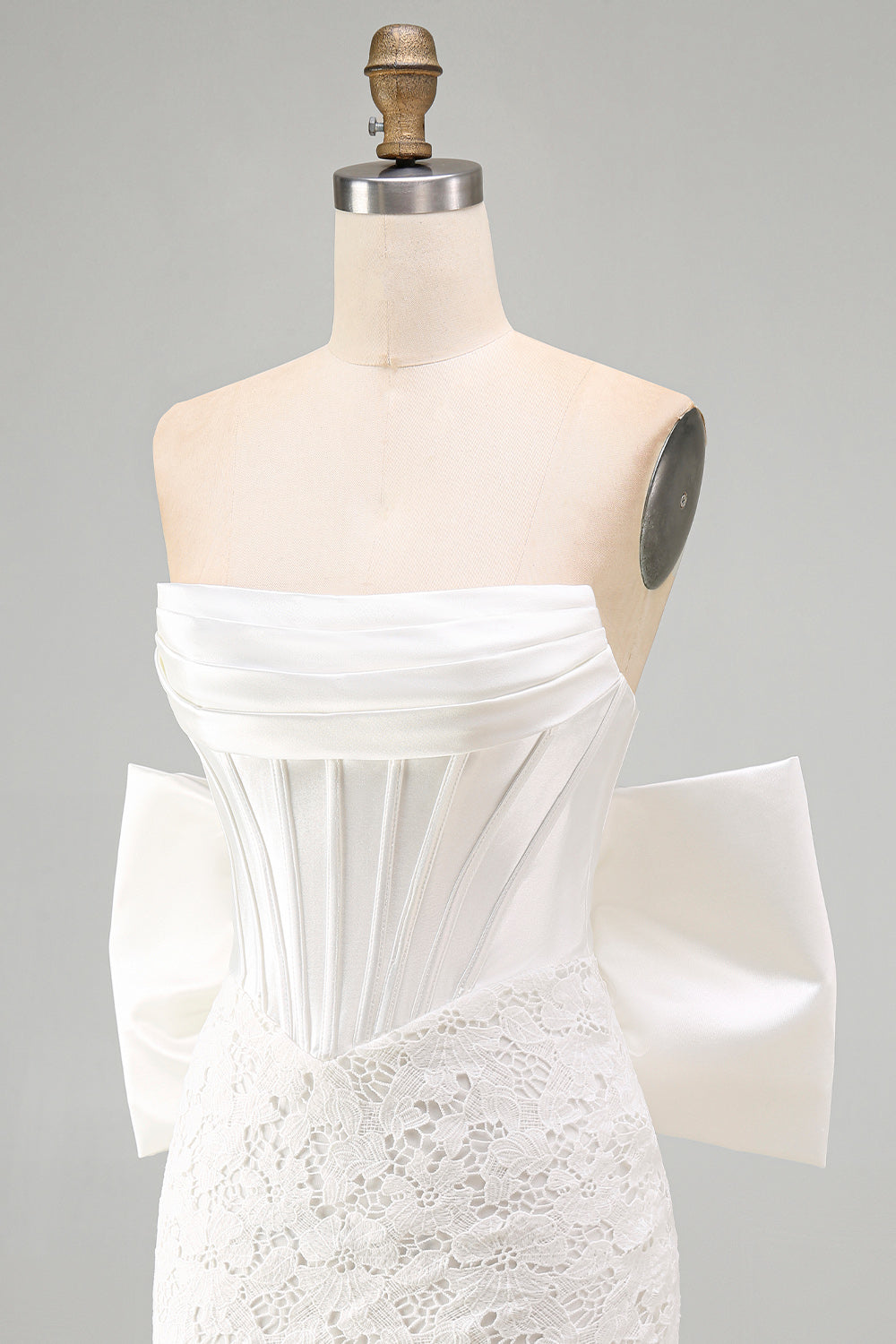 White Corset Tight Lace Ruched Strapless Short Homecoming Dress with Bow