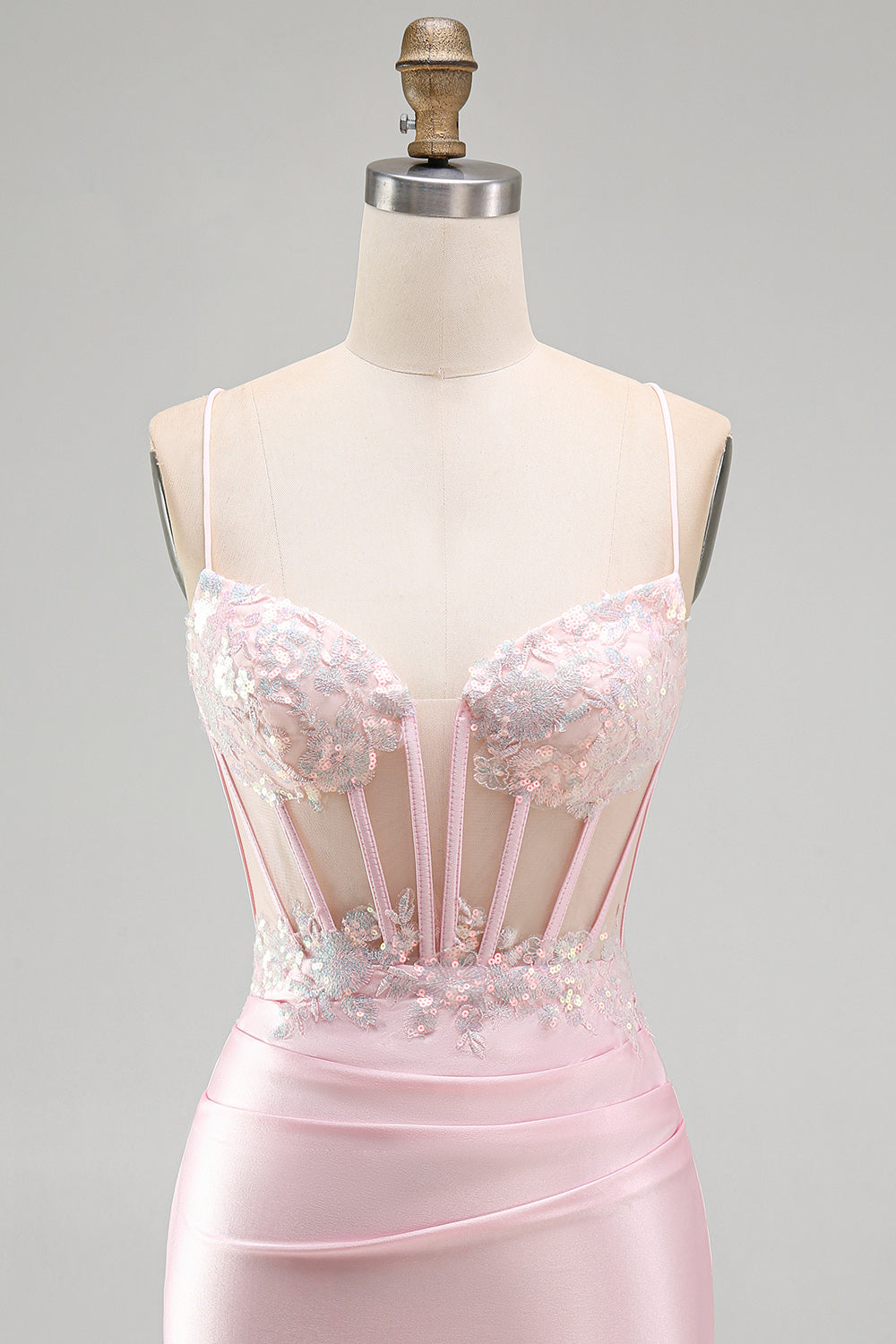 Sparkly Tight Sequin Pink Satin Short Corset Homecoming Dress with Slit