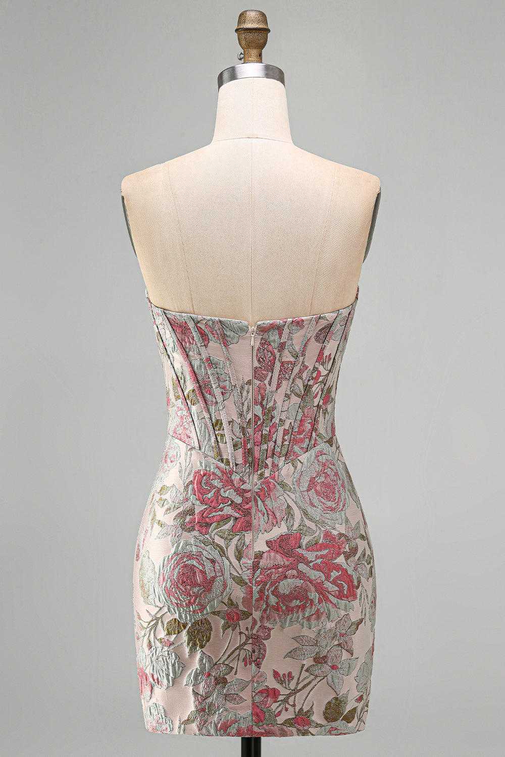 Pink Flower Jacquard Corset Sweetheart Short Tight Homecoming Dress
