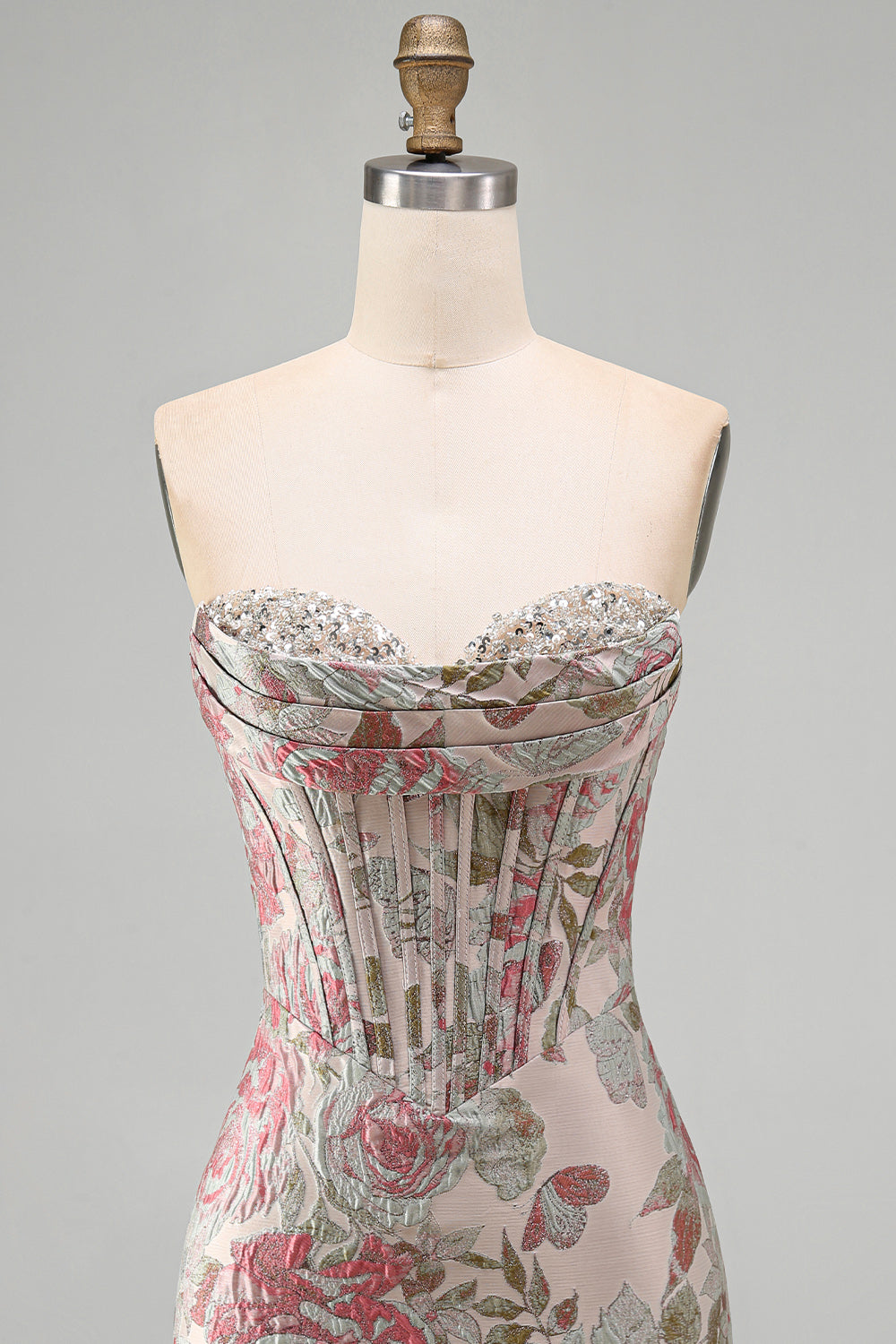Pink Flower Jacquard Corset Sweetheart Short Tight Homecoming Dress