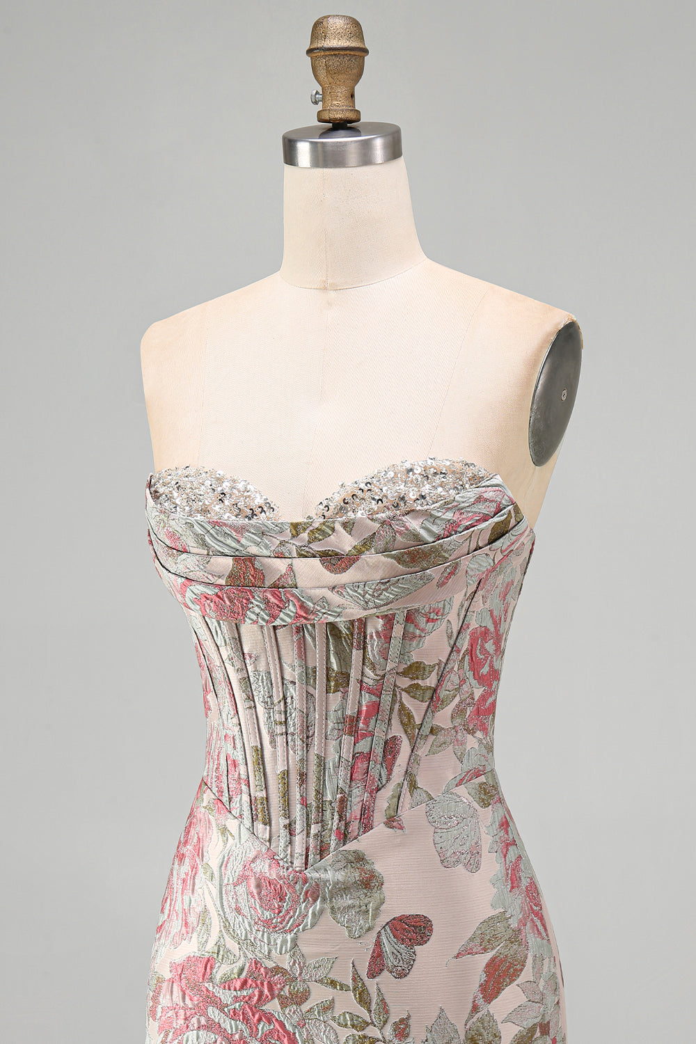 Pink Flower Jacquard Corset Sweetheart Short Tight Homecoming Dress