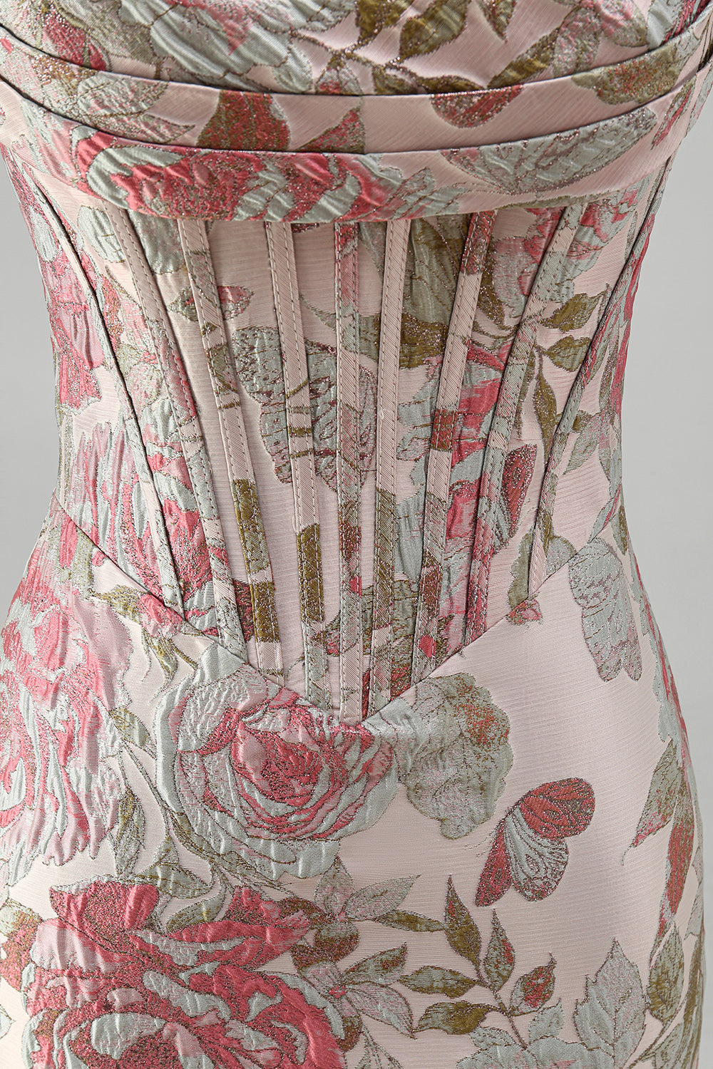 Pink Flower Jacquard Corset Sweetheart Short Tight Homecoming Dress