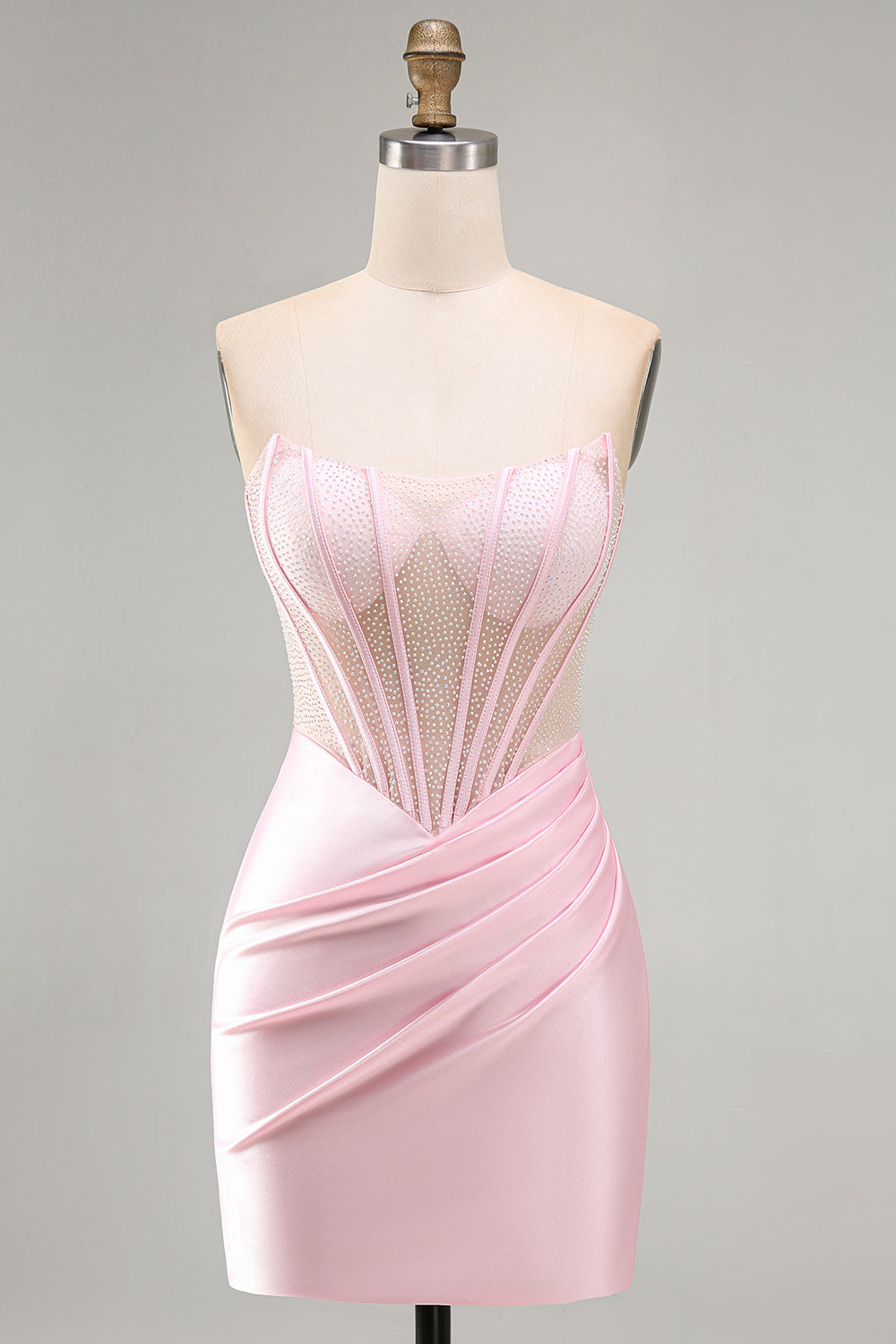 Pink Sparkly Corset Beaded Satin Short Tight Homecoming Dress