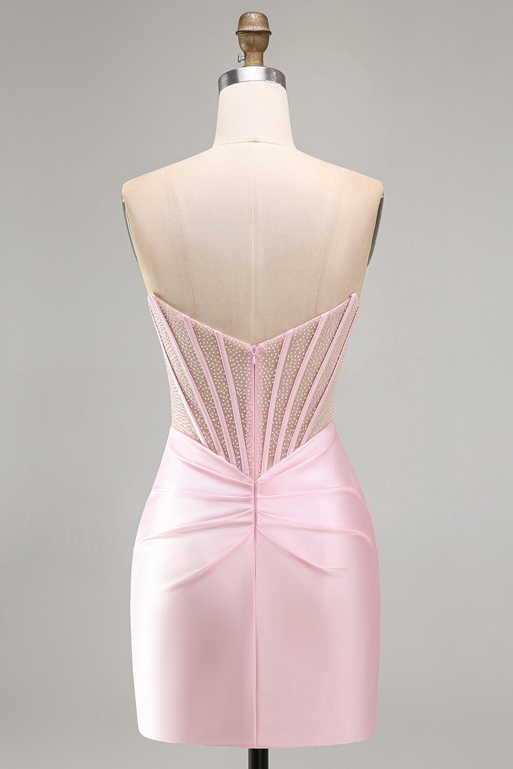 Pink Sparkly Corset Beaded Satin Short Tight Homecoming Dress