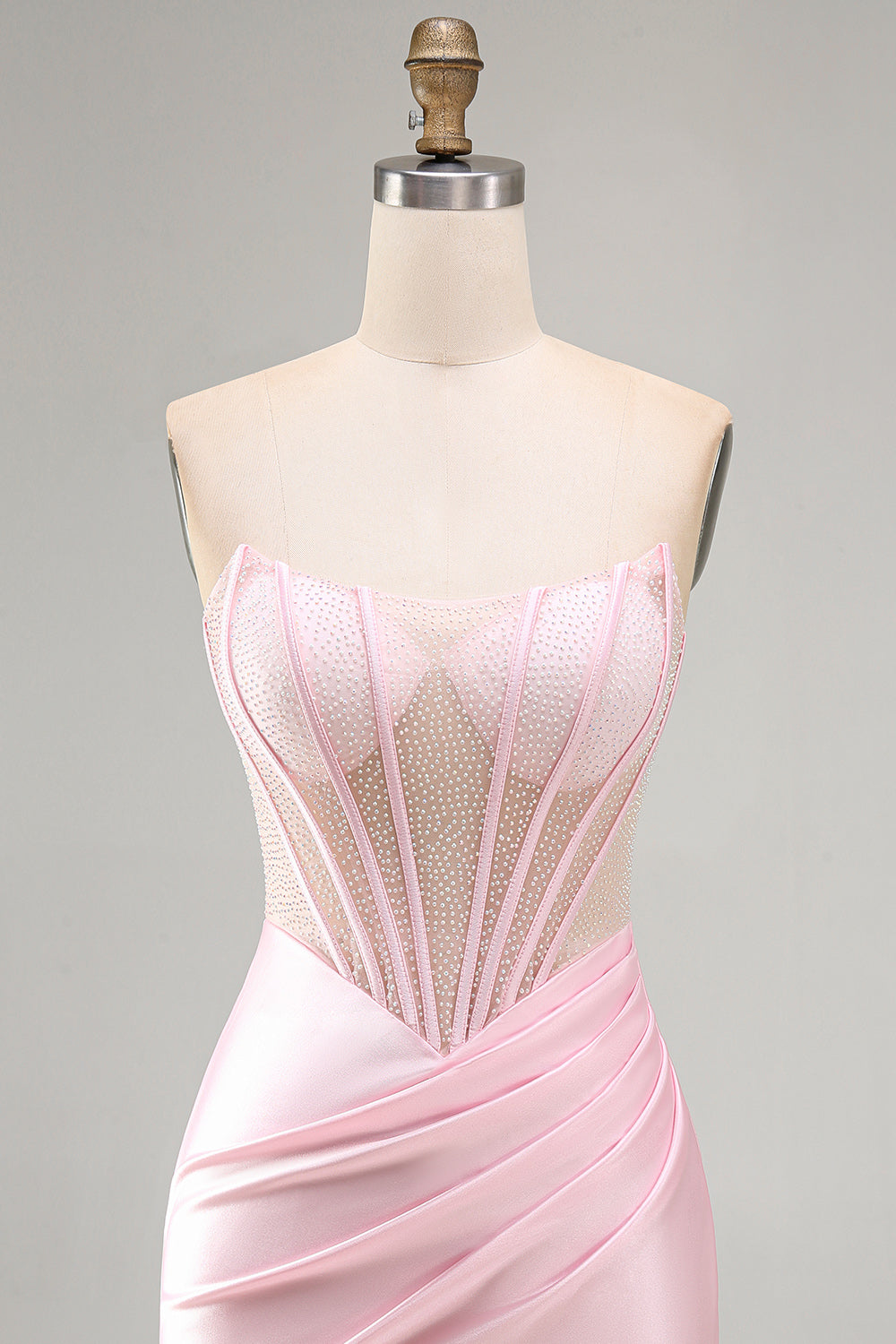 Pink Sparkly Corset Beaded Satin Short Tight Homecoming Dress