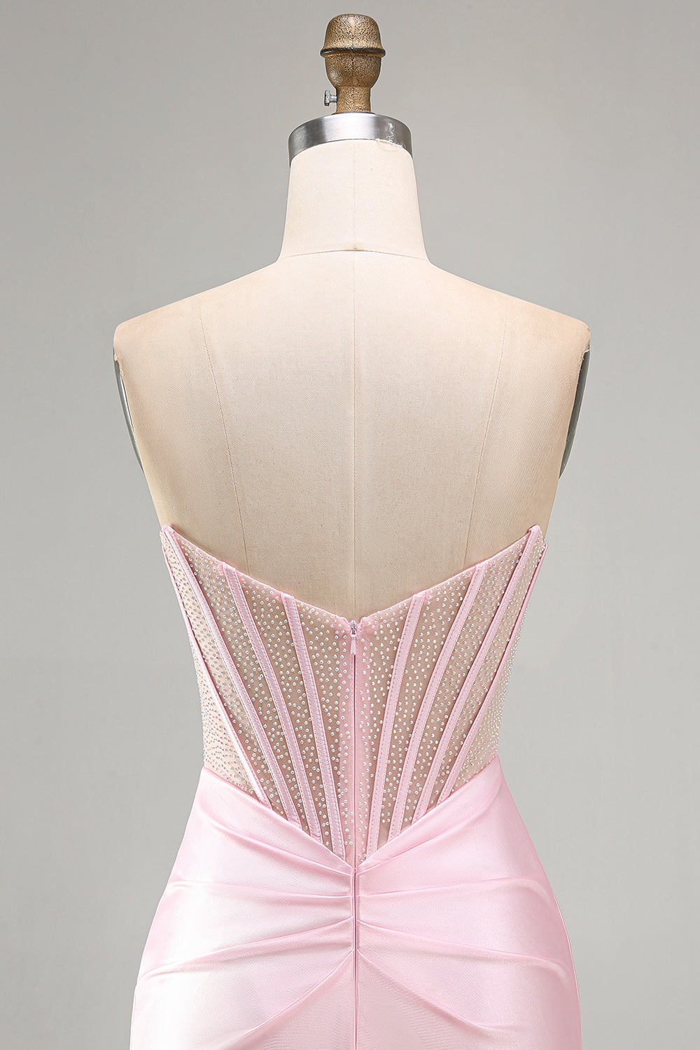 Pink Sparkly Corset Beaded Satin Short Tight Homecoming Dress