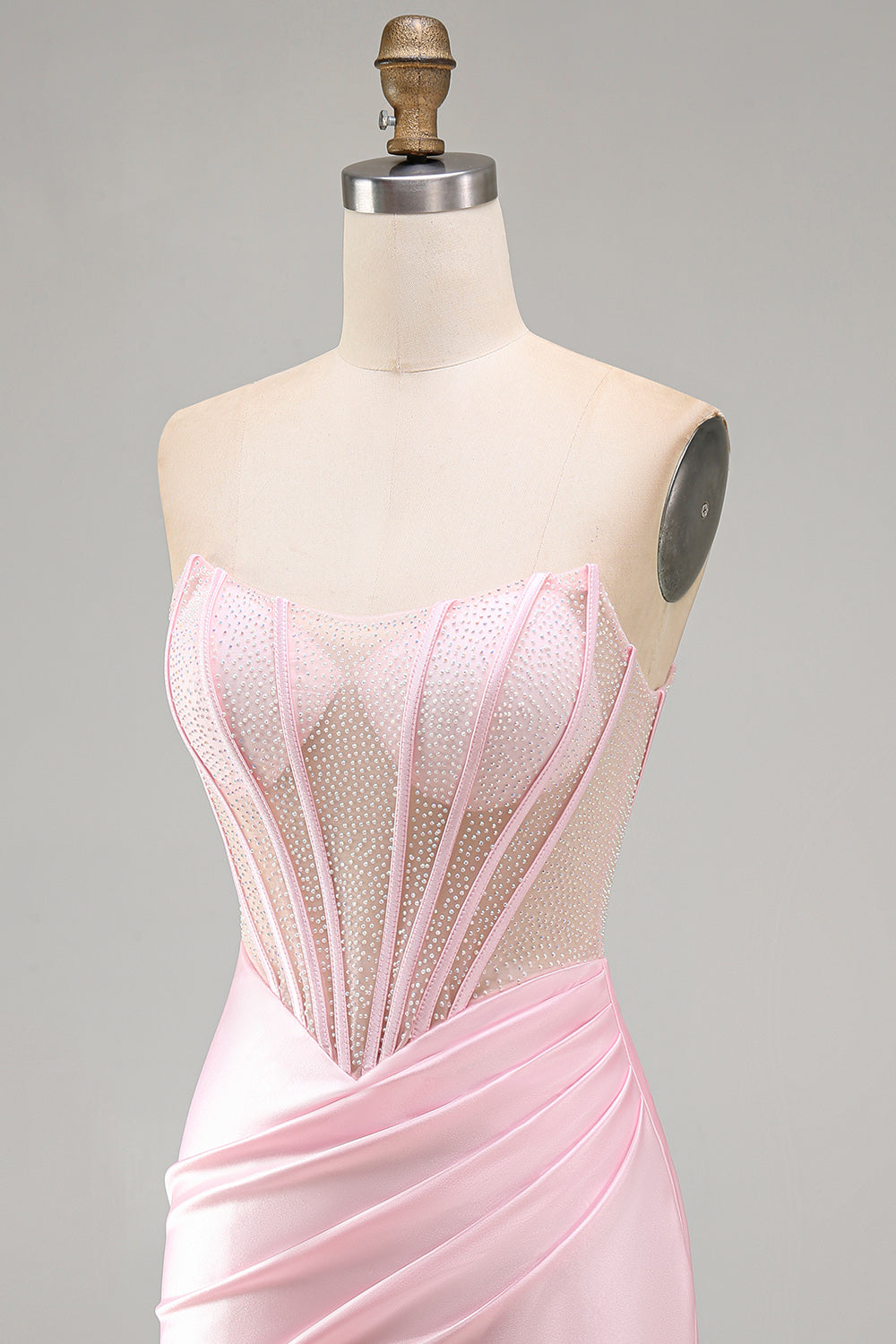 Pink Sparkly Corset Beaded Satin Short Tight Homecoming Dress