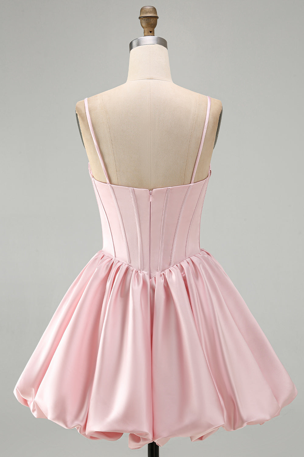Pink A Line Satin Corset Ruched Short Homecoming Dress with Sequins