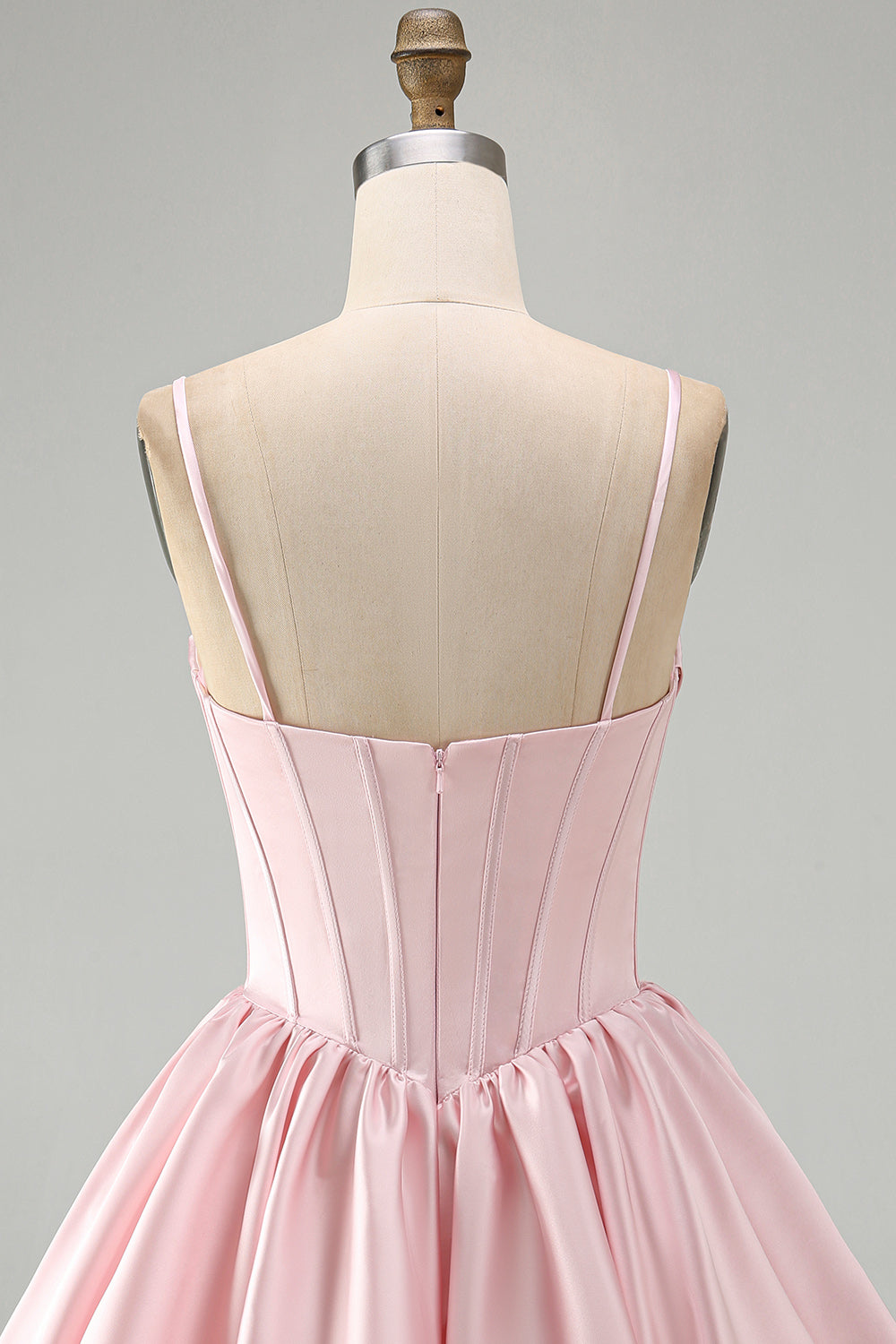 Pink A Line Satin Corset Ruched Short Homecoming Dress with Sequins
