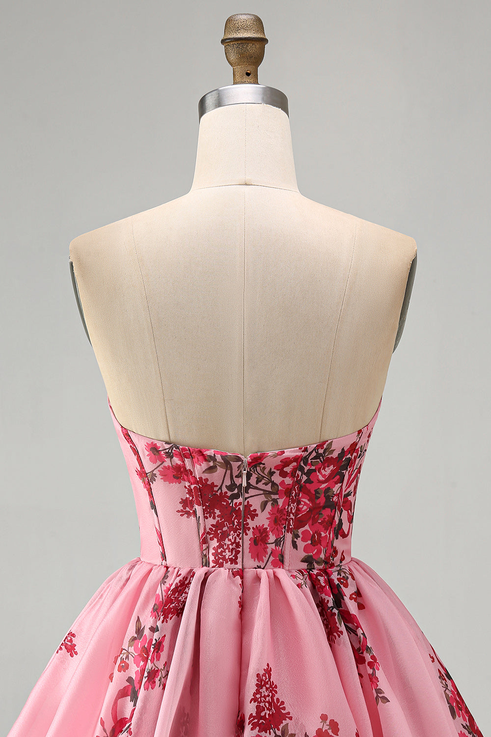 Strapless Floral Pink A Line Short Corset Homecoming Dress