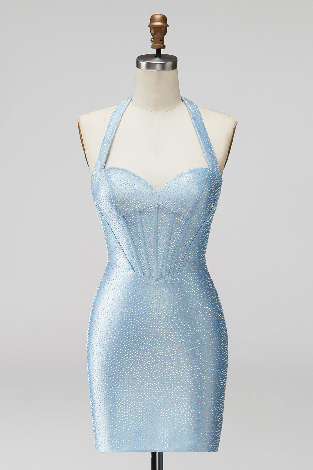 Light Blue Sparkly Corset Short Homecoming Dress with Beading