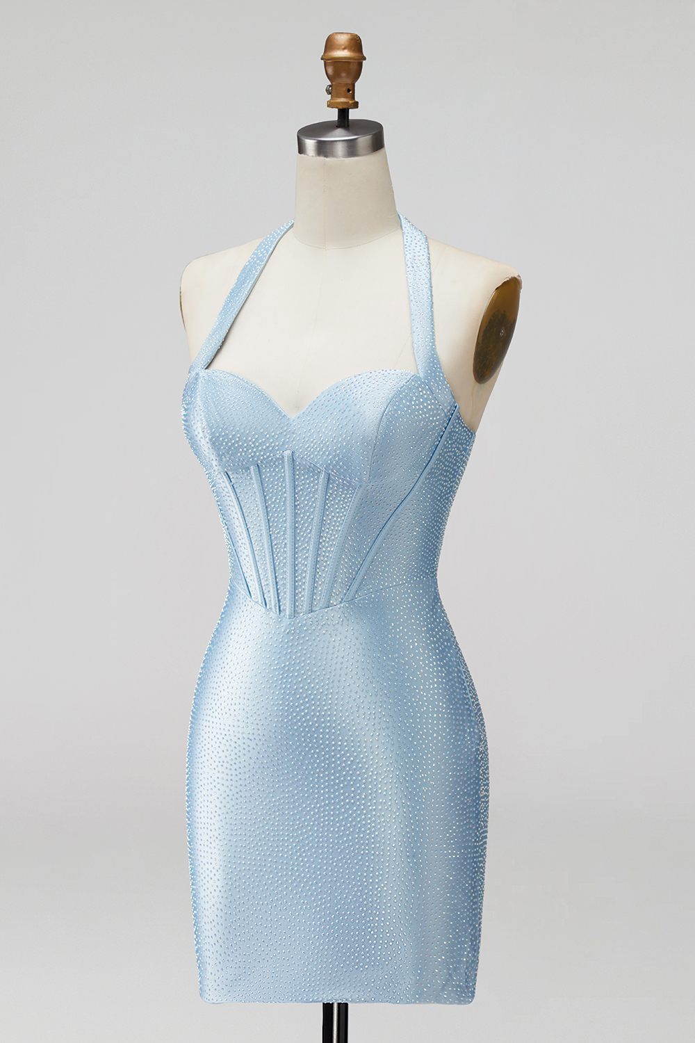 Light Blue Sparkly Corset Short Homecoming Dress with Beading
