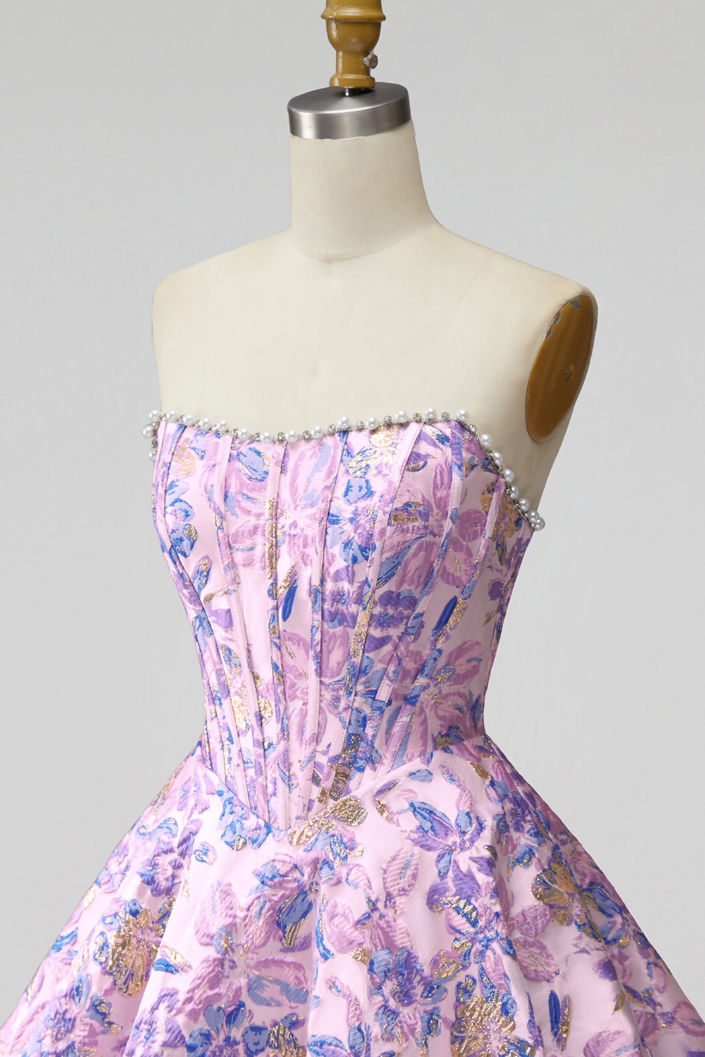 Lilac Flower Corset A Line Short Homecoming Dress with Pearls