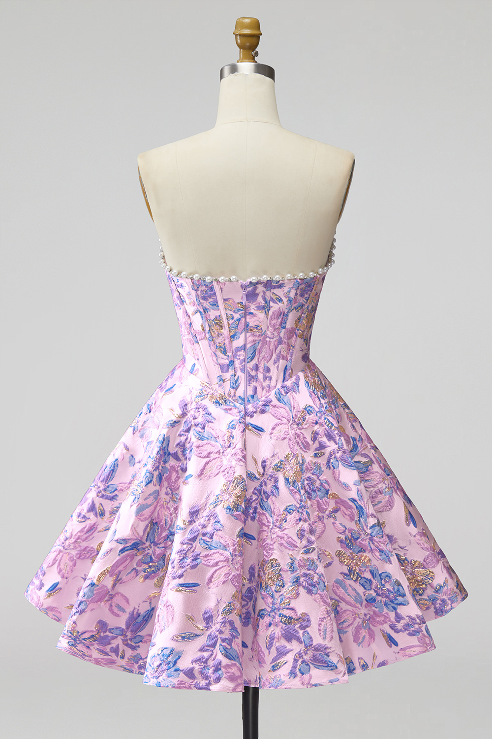 Lilac Flower Corset A Line Short Homecoming Dress with Pearls