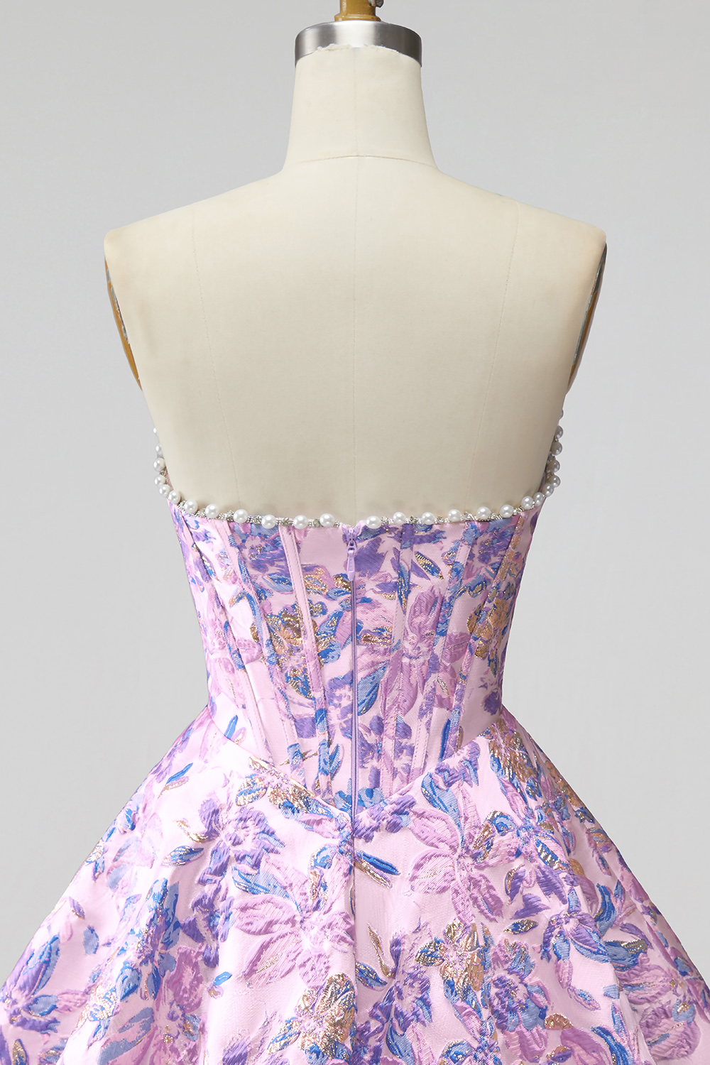 Lilac Flower Corset A Line Short Homecoming Dress with Pearls
