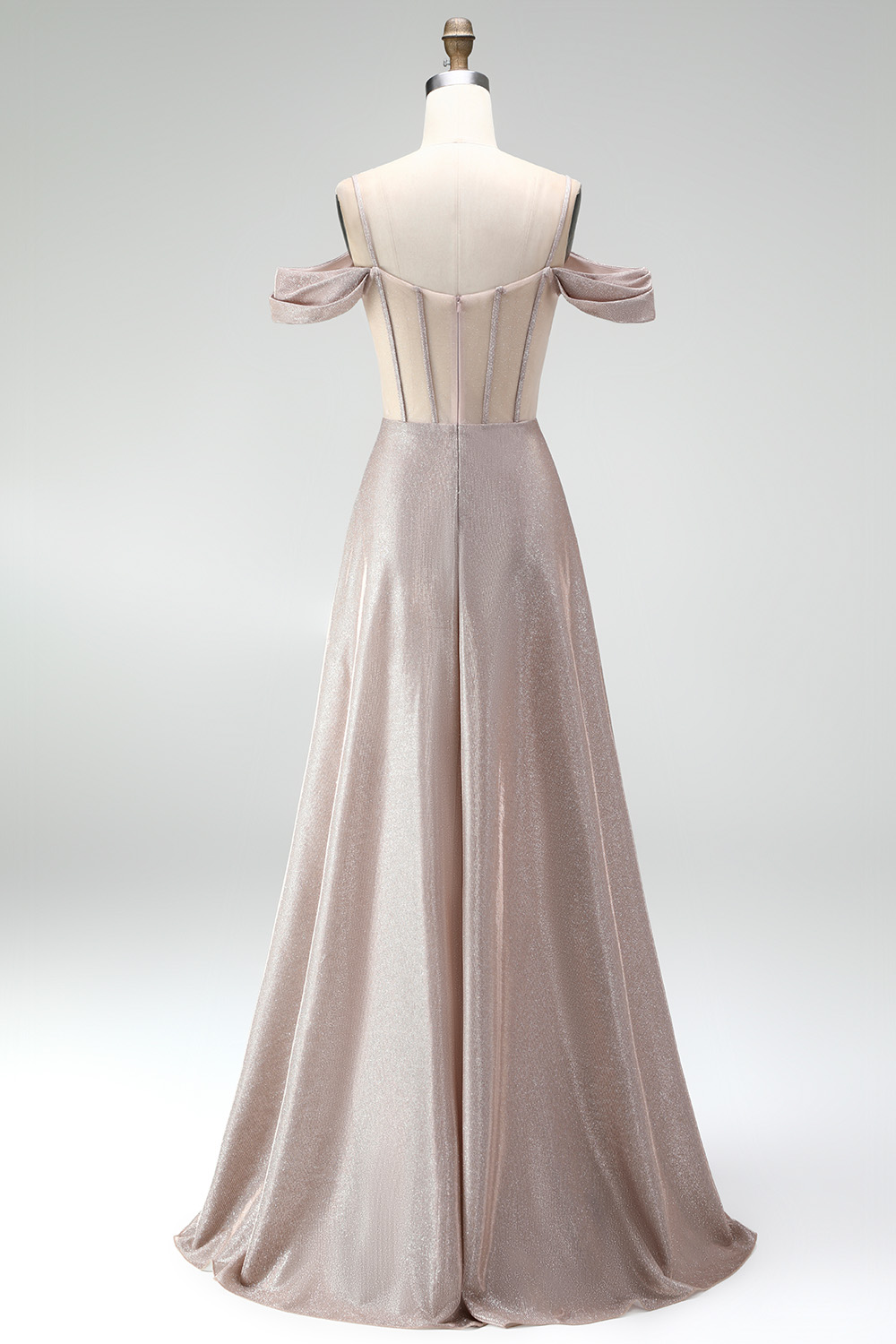 Shallow Champagne Corset Off the Shoulder A-Line Long Prom Dress
