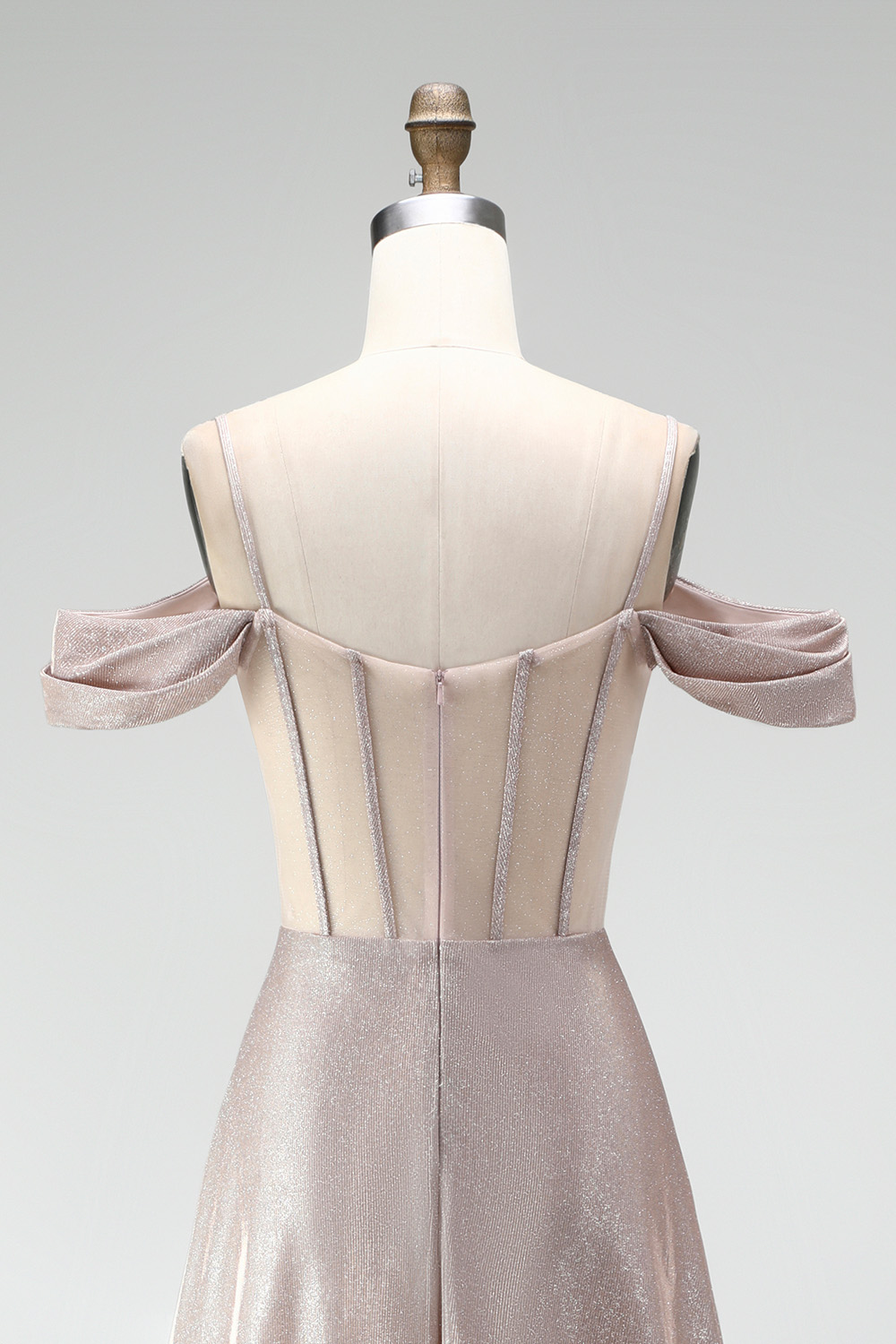 Shallow Champagne Corset Off the Shoulder A-Line Long Prom Dress