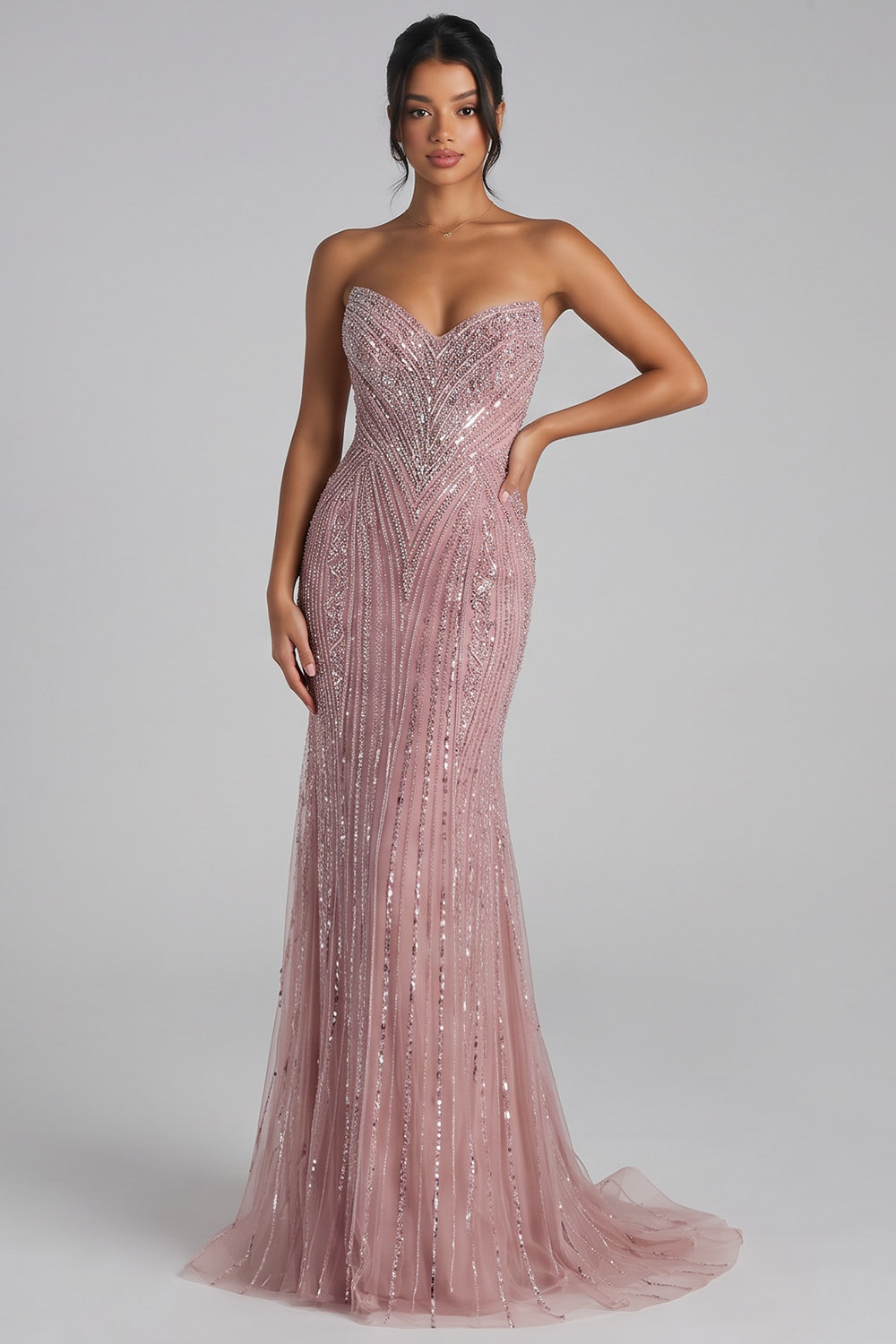 Dusty Rose Mermaid Sweetheart Beaded Long Prom Dress