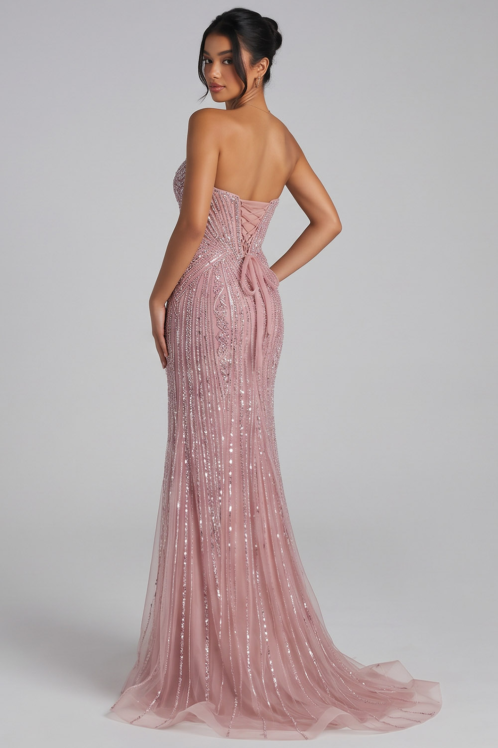 Dusty Rose Mermaid Sweetheart Beaded Long Prom Dress
