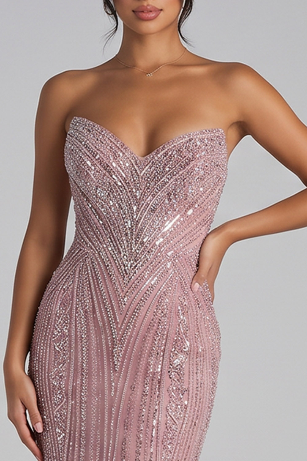 Dusty Rose Mermaid Sweetheart Beaded Long Prom Dress