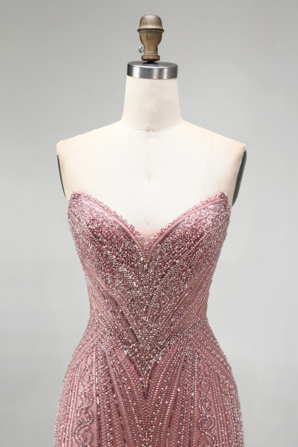 Dusty Rose Mermaid Sweetheart Beaded Long Prom Dress