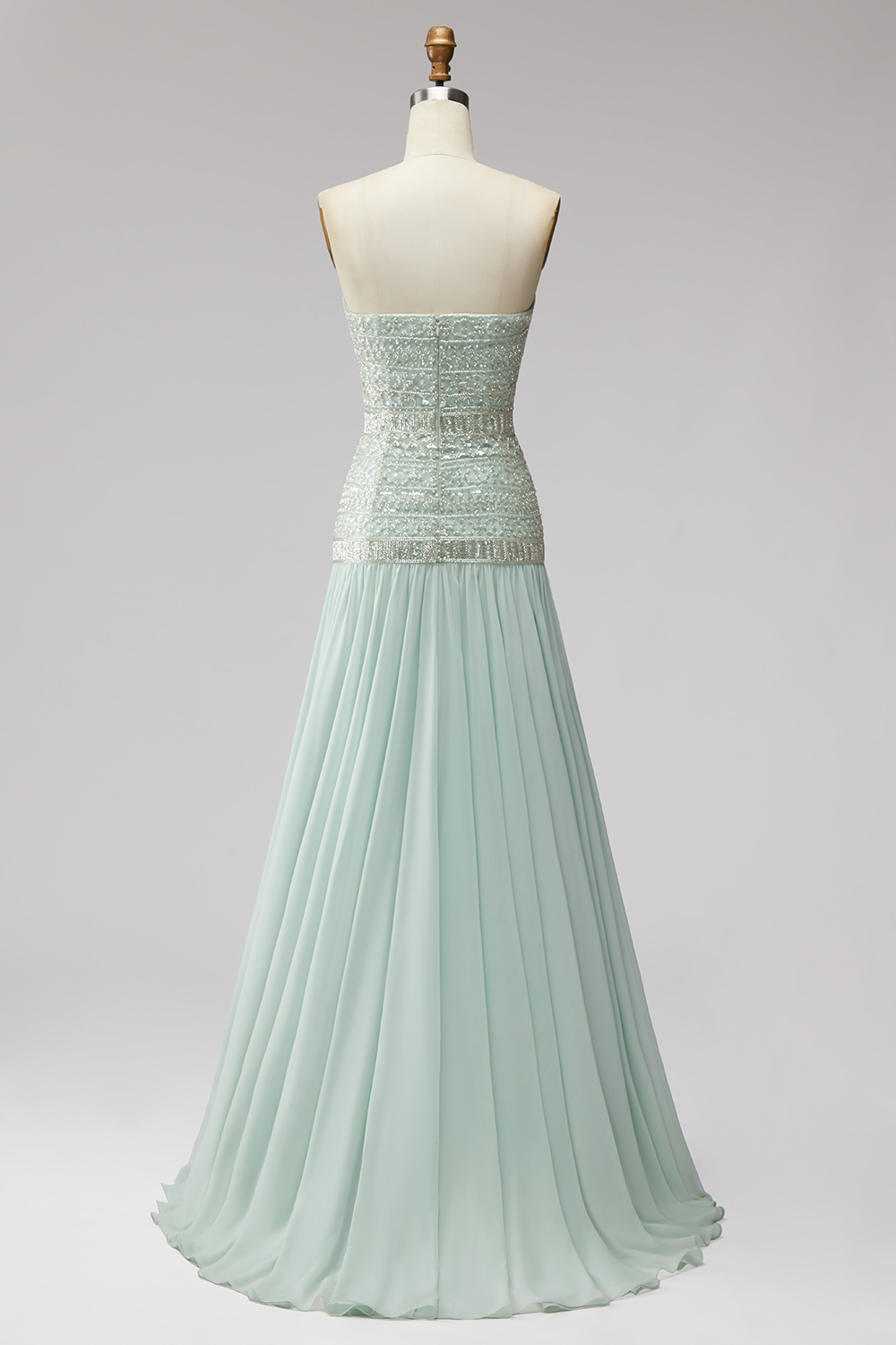 Mint Sparkly Sequin Strapless Chiffon Long Formal Dress