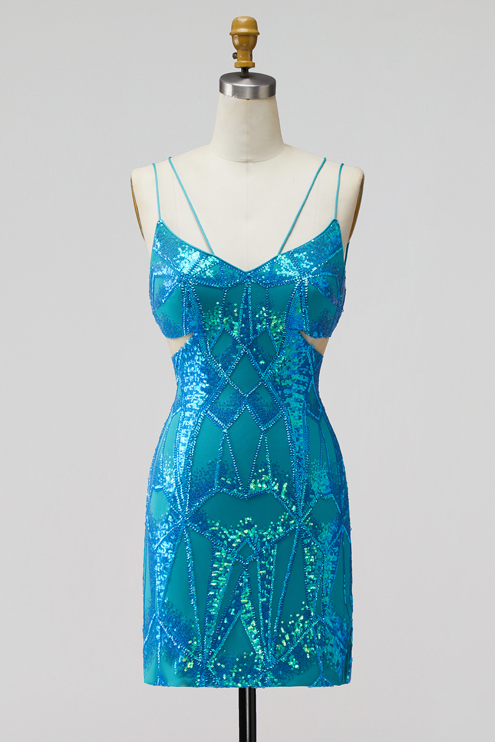 Sparkly Sequin Turquoise Short Tight Homecoming Dress